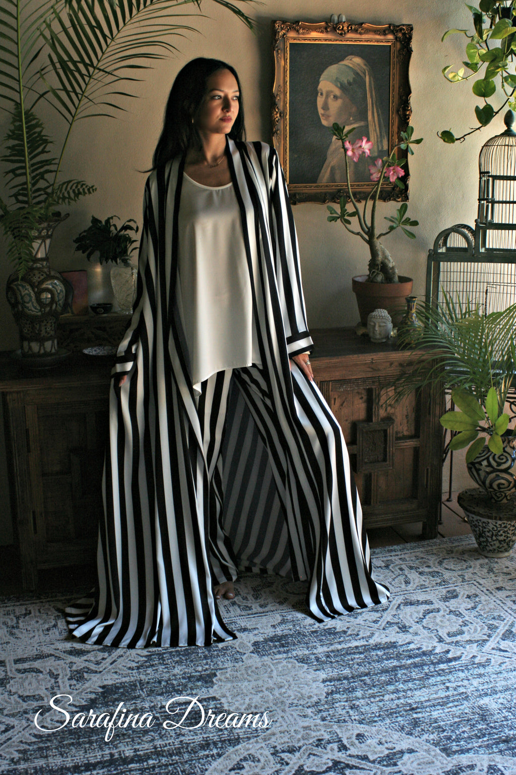 Black and white satin tunic top Pajama