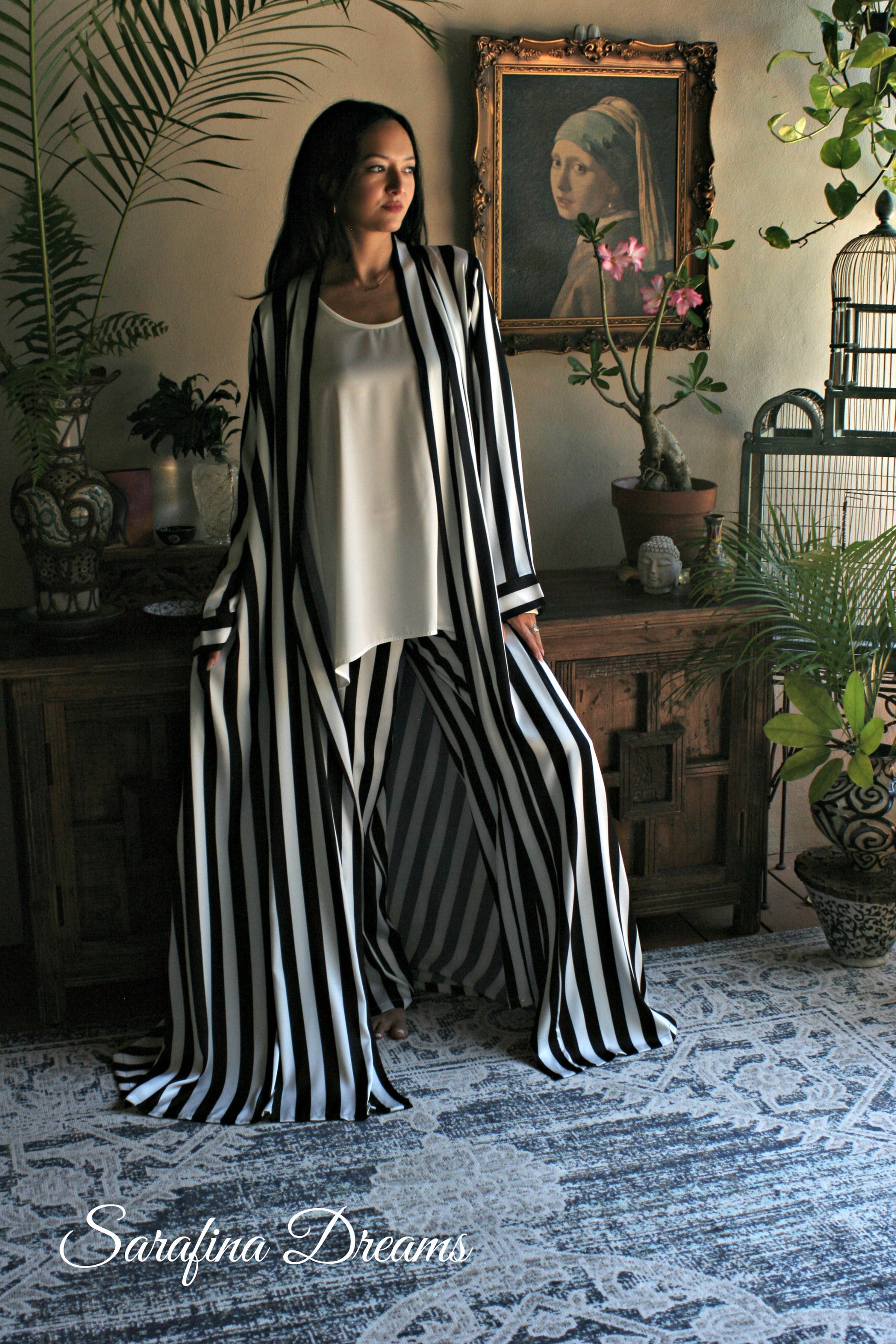 Black and white satin tunic top Pajama