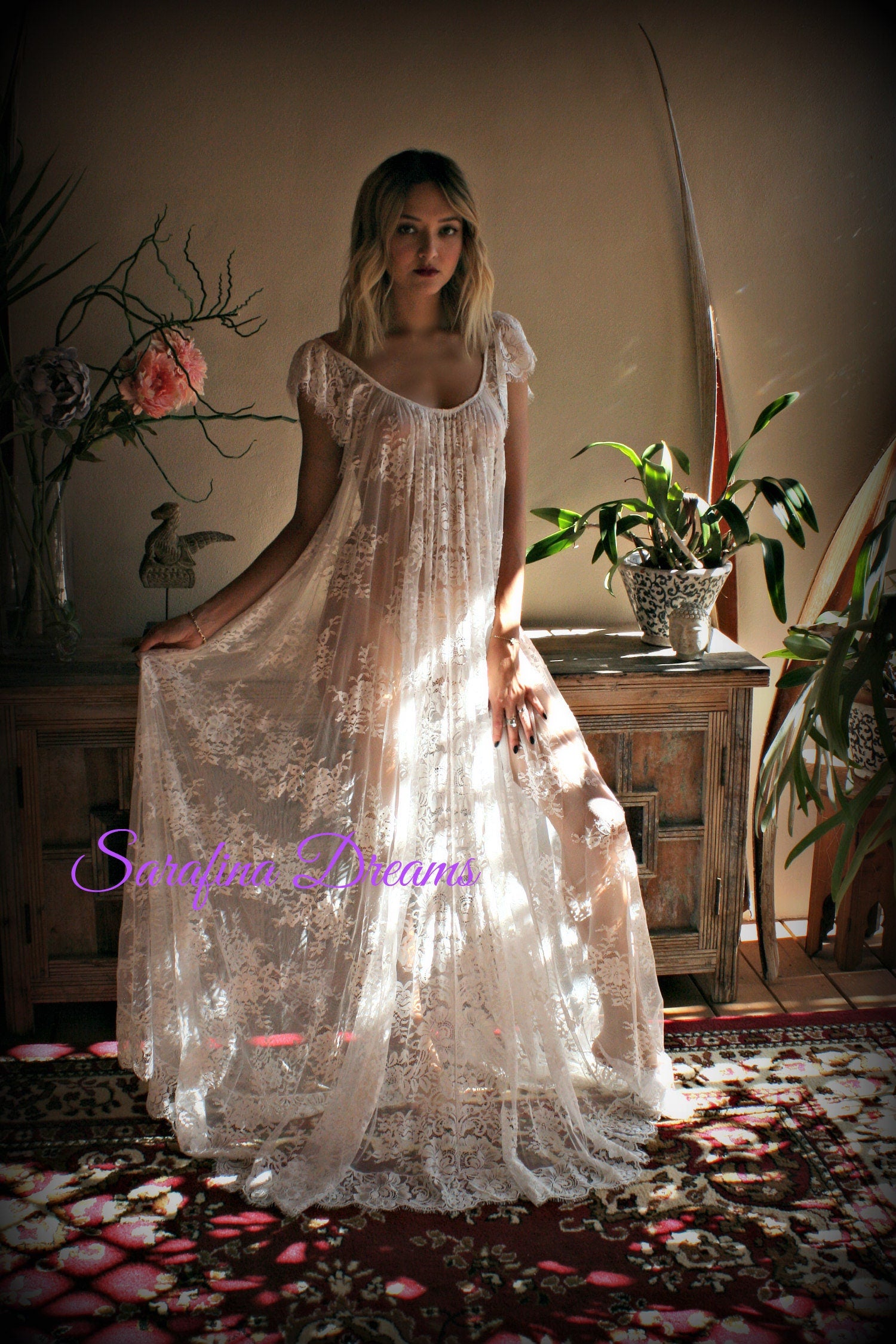 Bridal Lace Nightgown Wedding Sleepwear Full Sweep Bridal Lingerie  Off White Lace Lingerie Lace Lingerie Honeymoon Lingerie