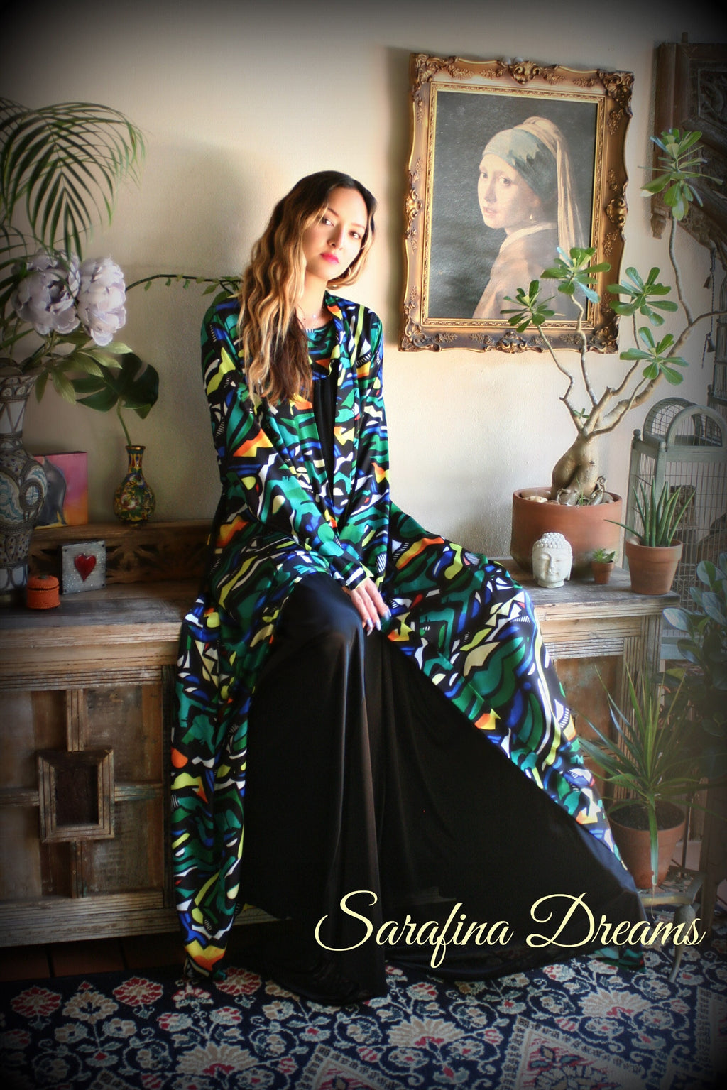 Limited Edition Sha Savage Art Abstract Print Satin Kimono Robe Satin Lingerie Satin Robe abstract Art Sleepwear