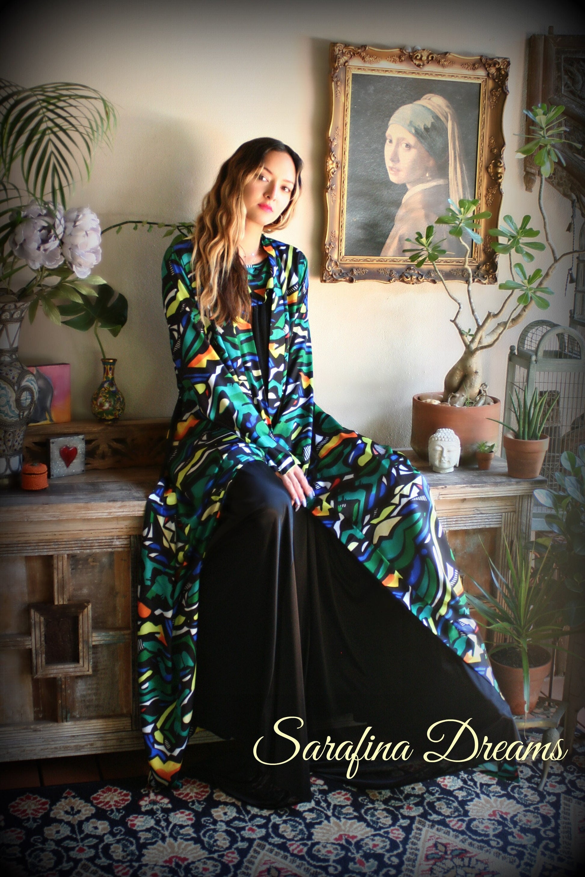 Limited Edition Sha Savage Art Abstract Print Satin Kimono Robe Satin Lingerie Satin Robe abstract Art Sleepwear
