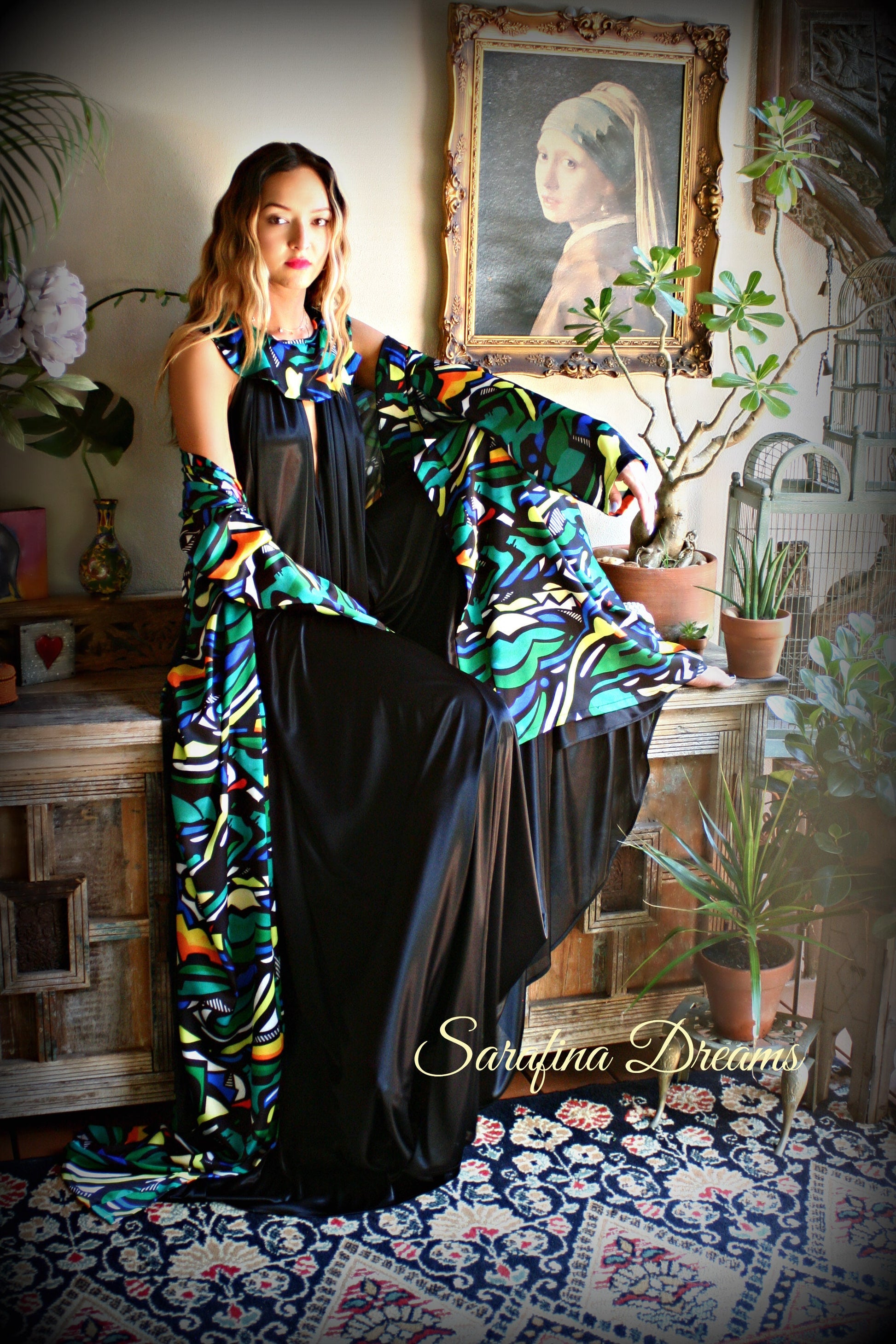 Limited Edition Sha Savage Art Abstract Print Satin Kimono Robe Satin Lingerie Satin Robe abstract Art Sleepwear