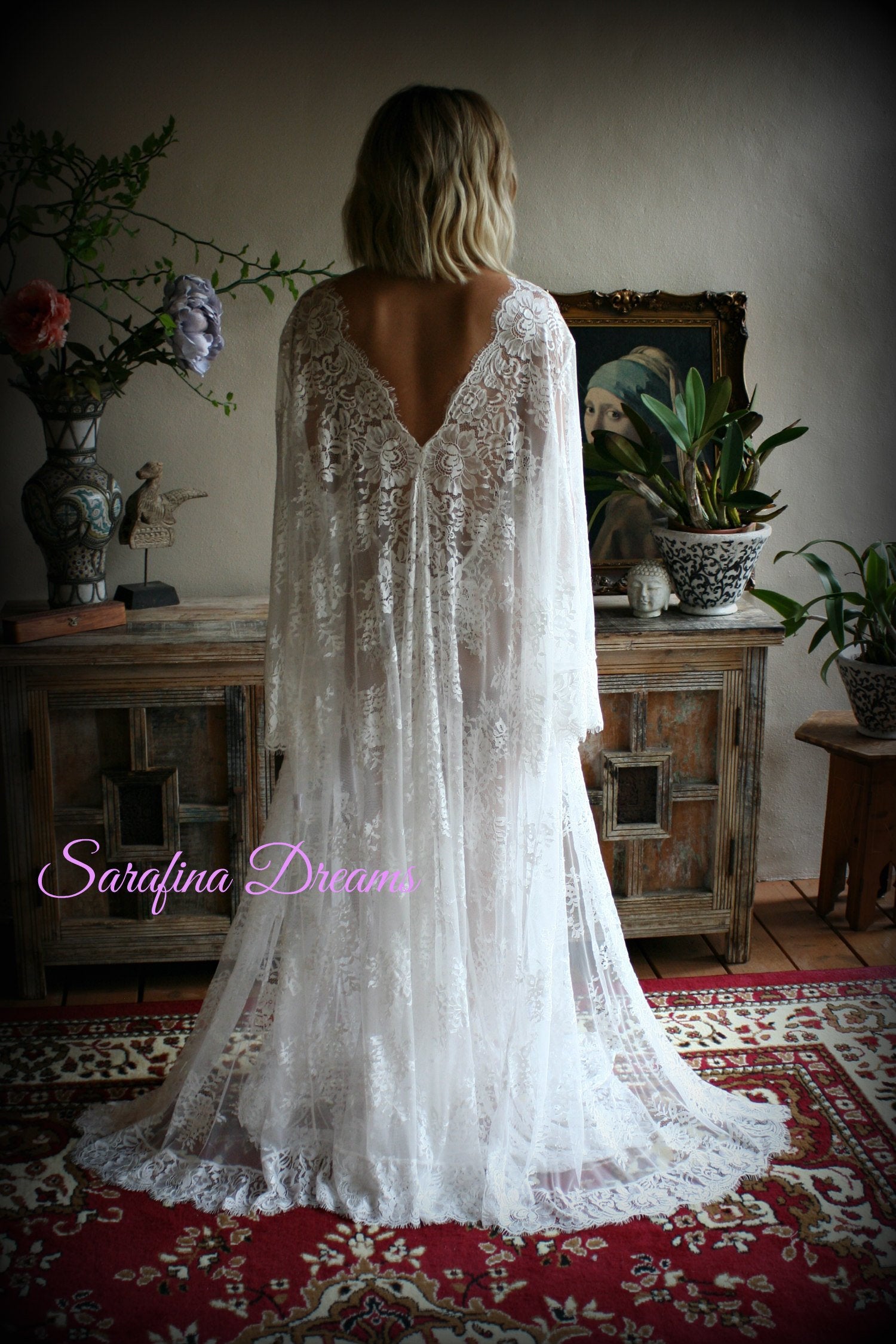 Bridal Lace Wedding Robe Bridal Lingerie Wedding Sleepwear Off White Lace Lingerie Bridal Robe Honeymoon Lingerie Lace Robe Kimono