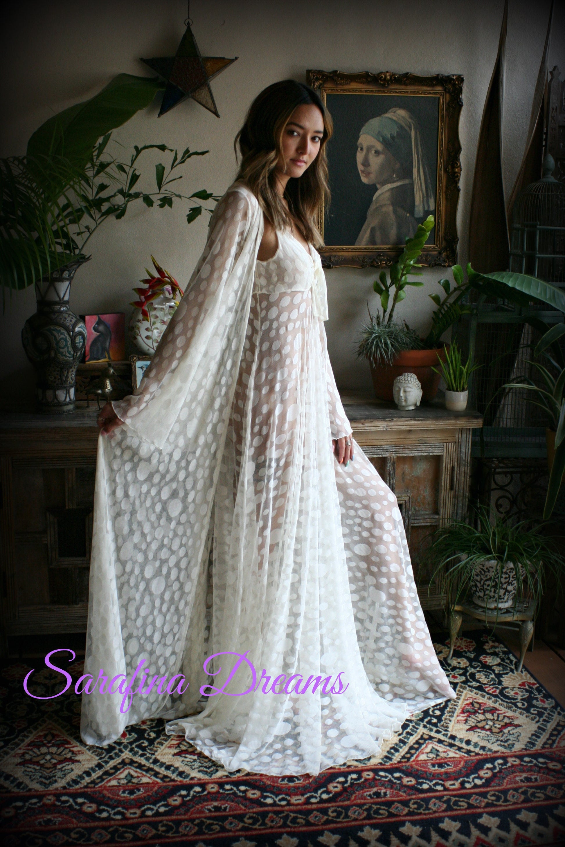 Ivory Lace Bridal Robe Wedding Lingerie Mesh Lace Bridal Lingerie Bridal Sleepwear Dotted Ivory Lace Wrap Robe Wedding Sleepwear