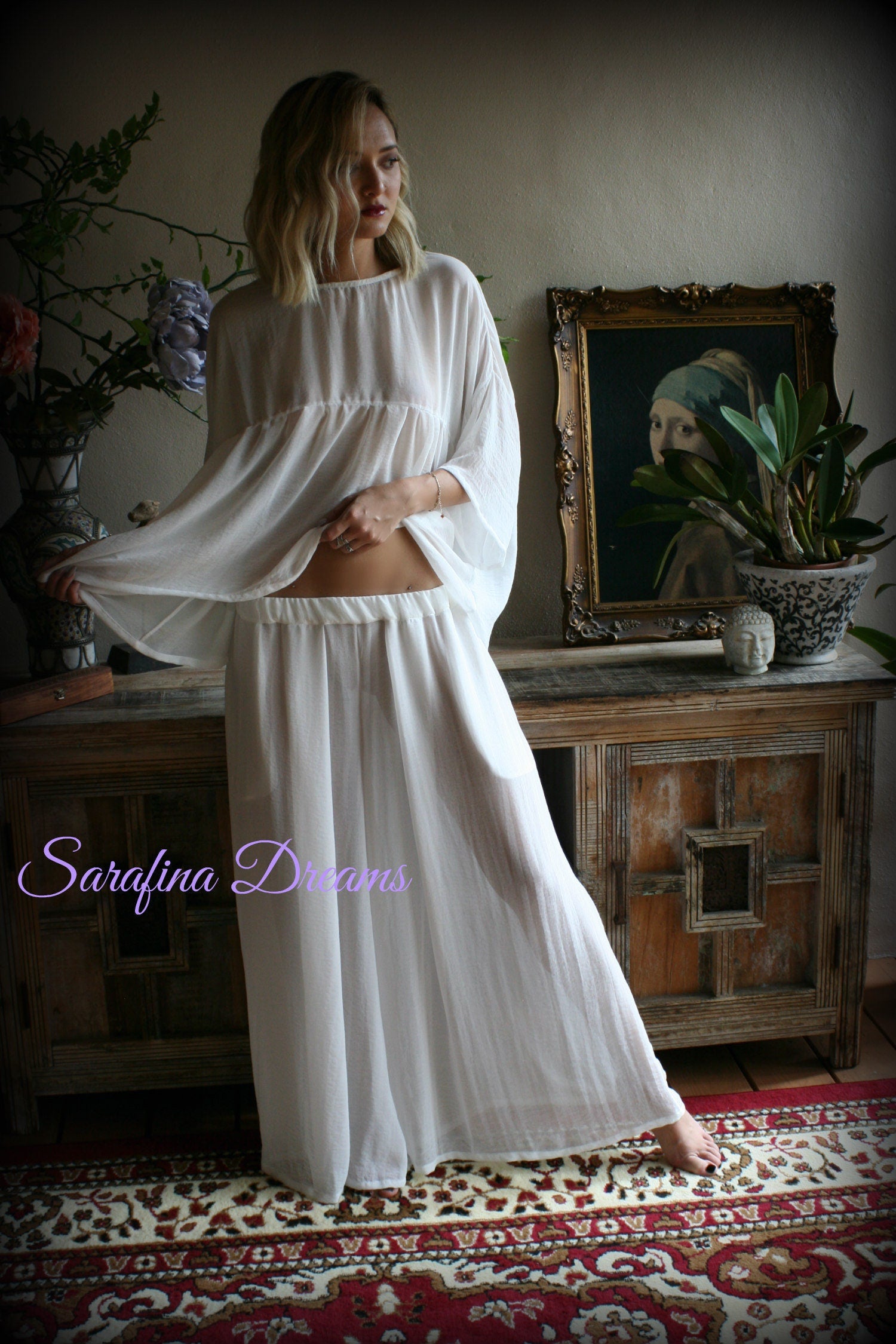 Bridal Chiffon Pajama's Bridal Sleepwear Wedding Lingerie Bridal Chiffon Lingerie Chiffon Sleepwear White Lingerie