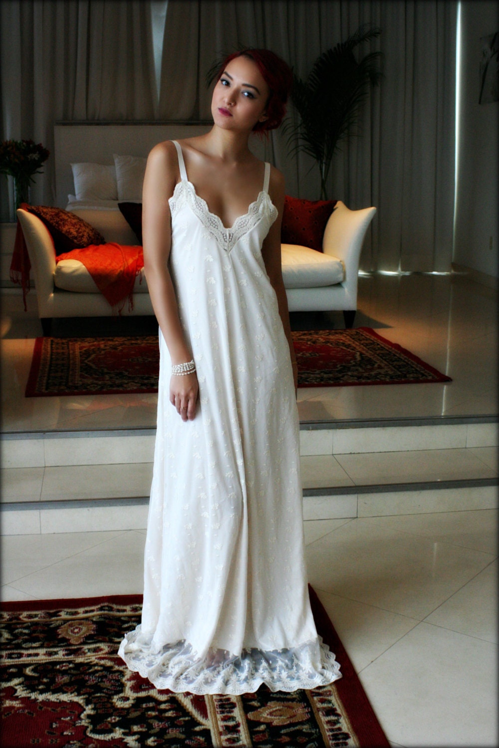 Lace Bridal Nightgown Bridal Lingerie Lace Satin Backless Wedding Lingerie Wedding Nightgown Sleepwear Embroidered French Lace Gown