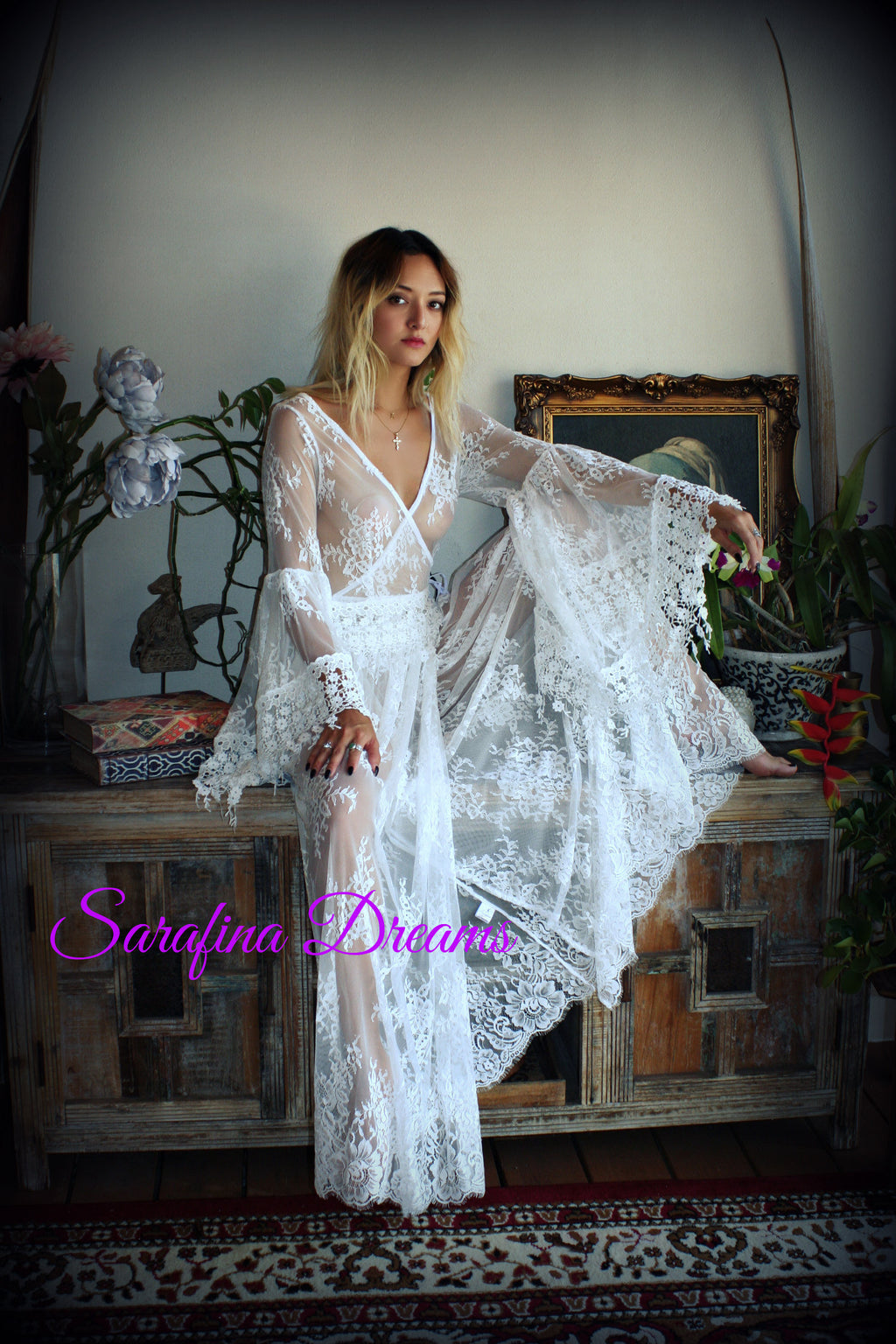 Bridal Lace Backless Robe With Panties Wedding Sleepwear Bridal Lingerie  Off White Lace Lingerie Lace Lingerie Honeymoon Lingerie