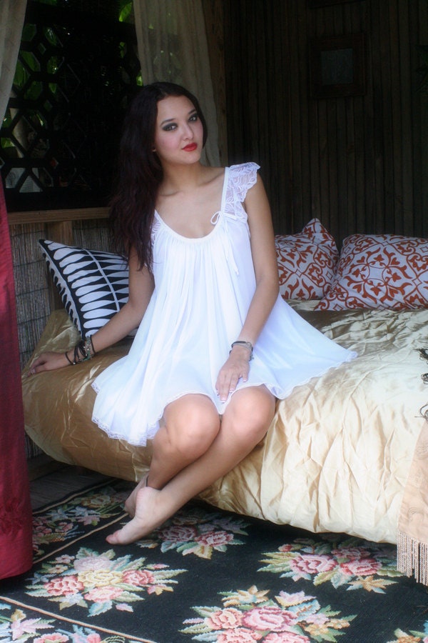 Nylon Baby Doll Nightgown In The Shadows Of Moonlight  Bridal Sleepwear Lingerie Wedding Honeymoon Gown