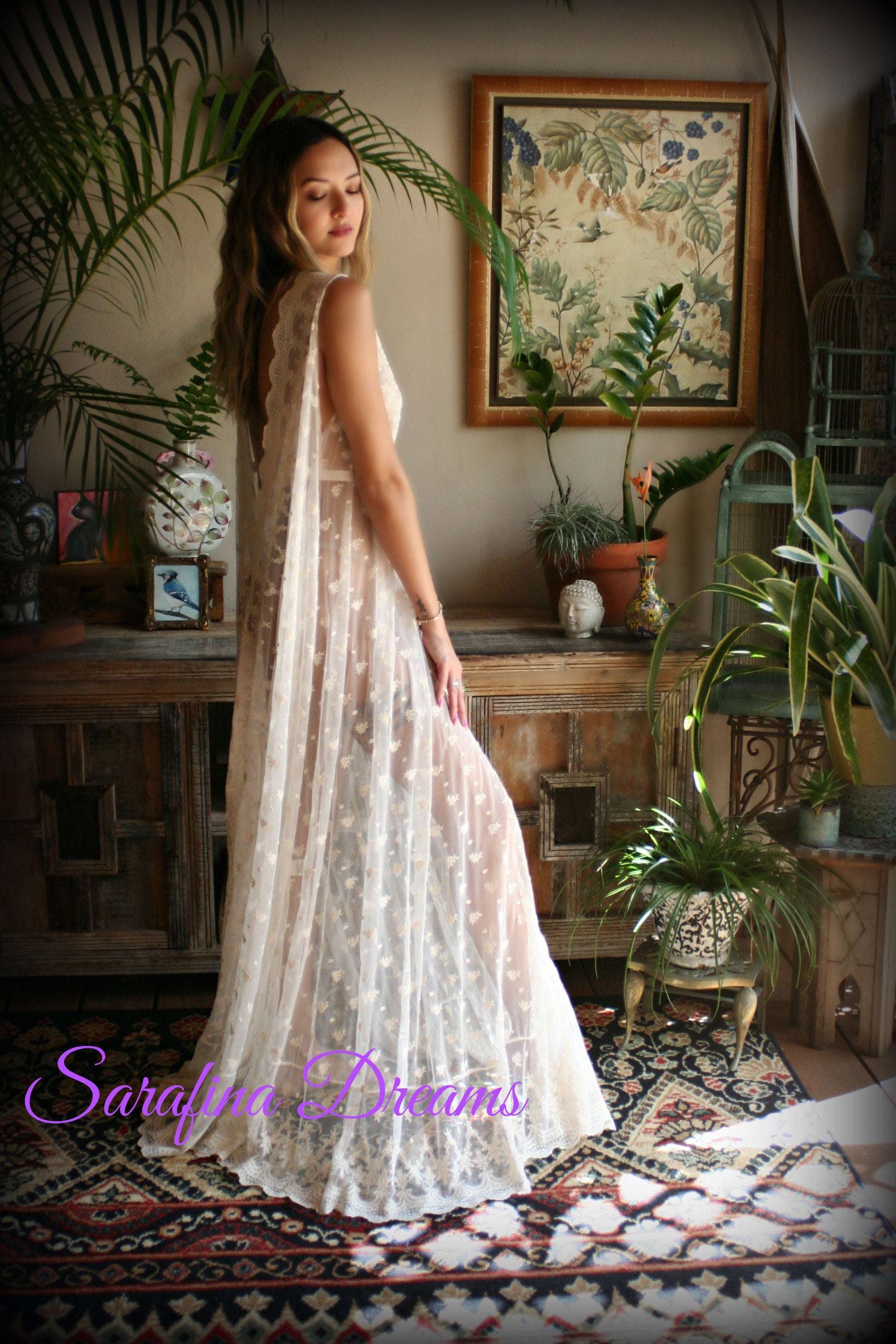 Embroidered Ivory Lace Backless Nightgown Bridal Lingerie Lace Sleepwear Nightgown Bridal Nightgown Wedding Sleepwear Wedding Lingerie