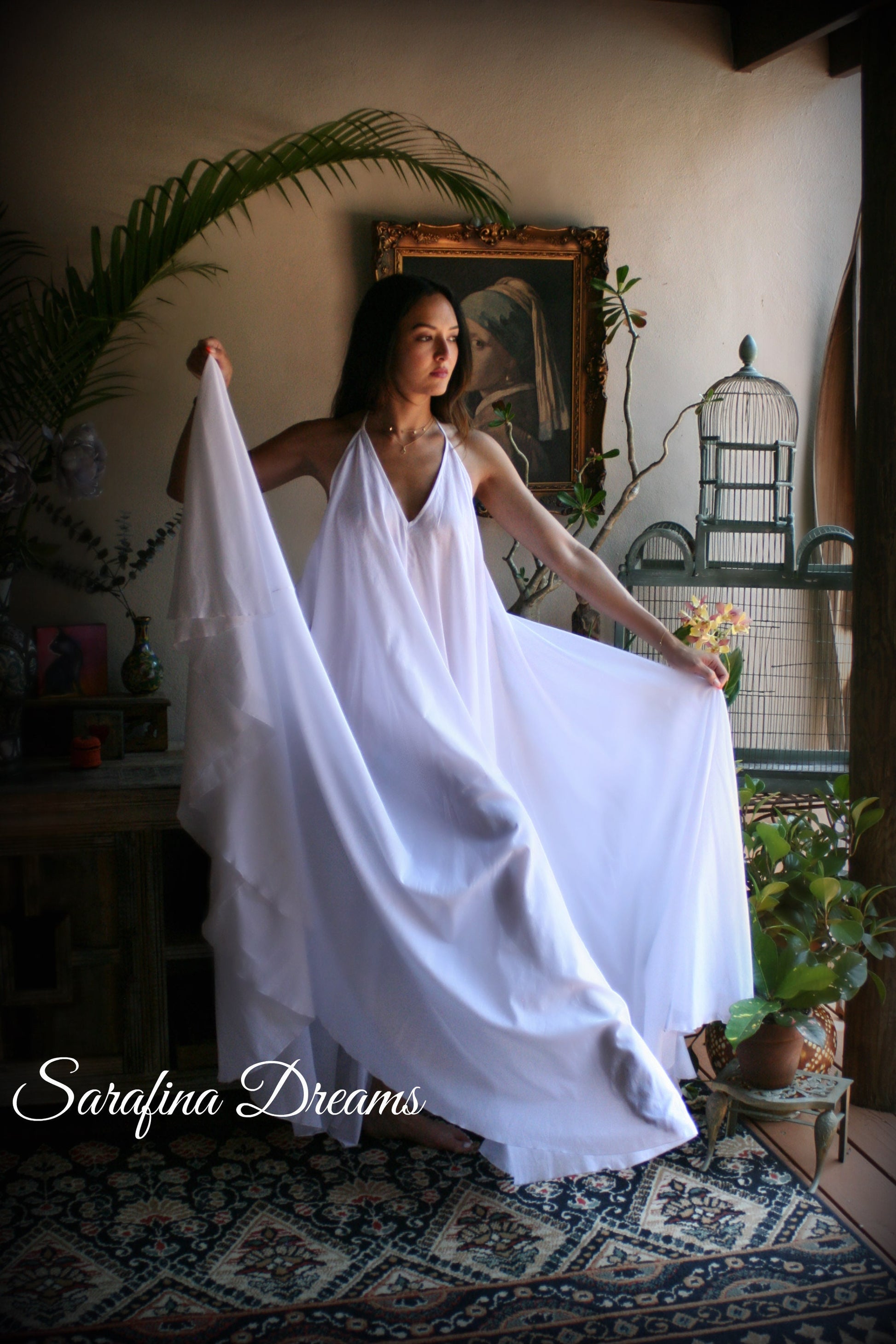 100% Cotton Nightgown Backless Halter Nightgown Full Circle Sweeping Gown. Bridal White Cotton Lingerie Wedding Sleepwear Cotton Gown