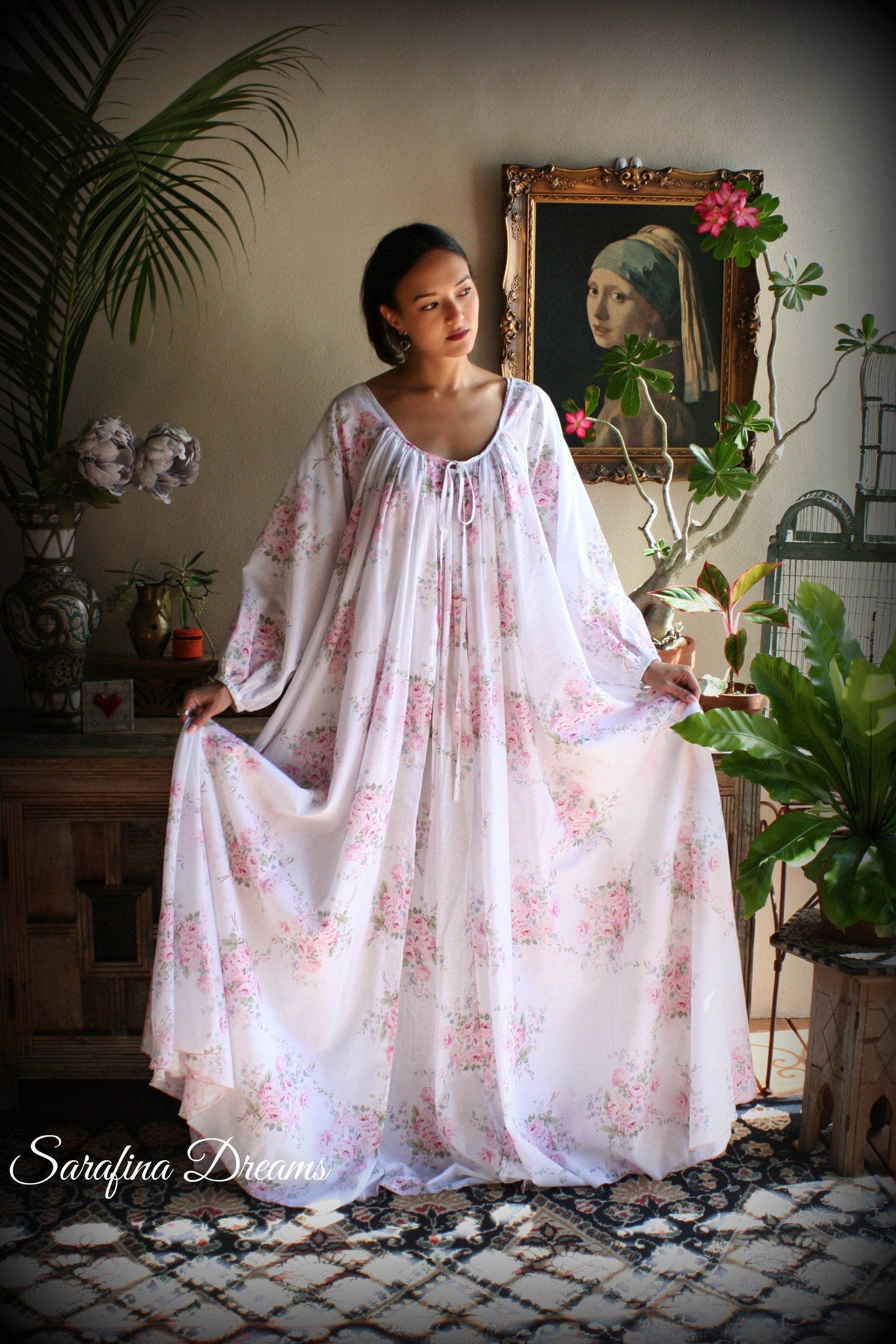 100% Cotton Robe Jane Austen Victorian Robe Cotton Sleepwear Cotton Lingerie Rose Print Cotton Bridal Lingerie Cotton Wedding Robe