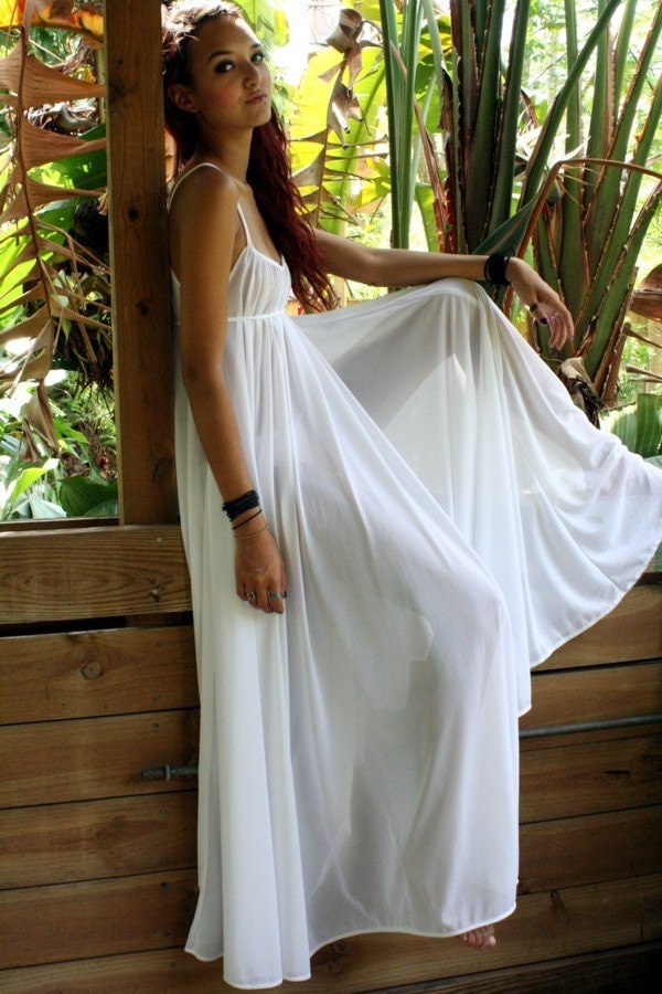 Grecian Goddess Bridal Nightgown Wedding Lingerie White Nylon Angelic Honeymoon Gown Romantic Sleepwear