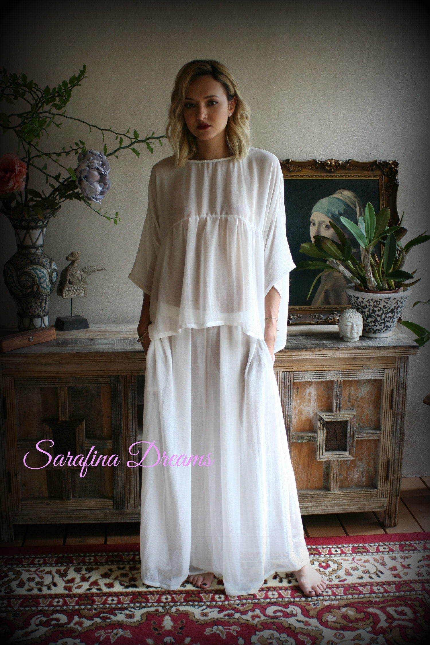 Bridal Chiffon Pajama's Bridal Sleepwear Wedding Lingerie Bridal Chiffon Lingerie Chiffon Sleepwear White Lingerie