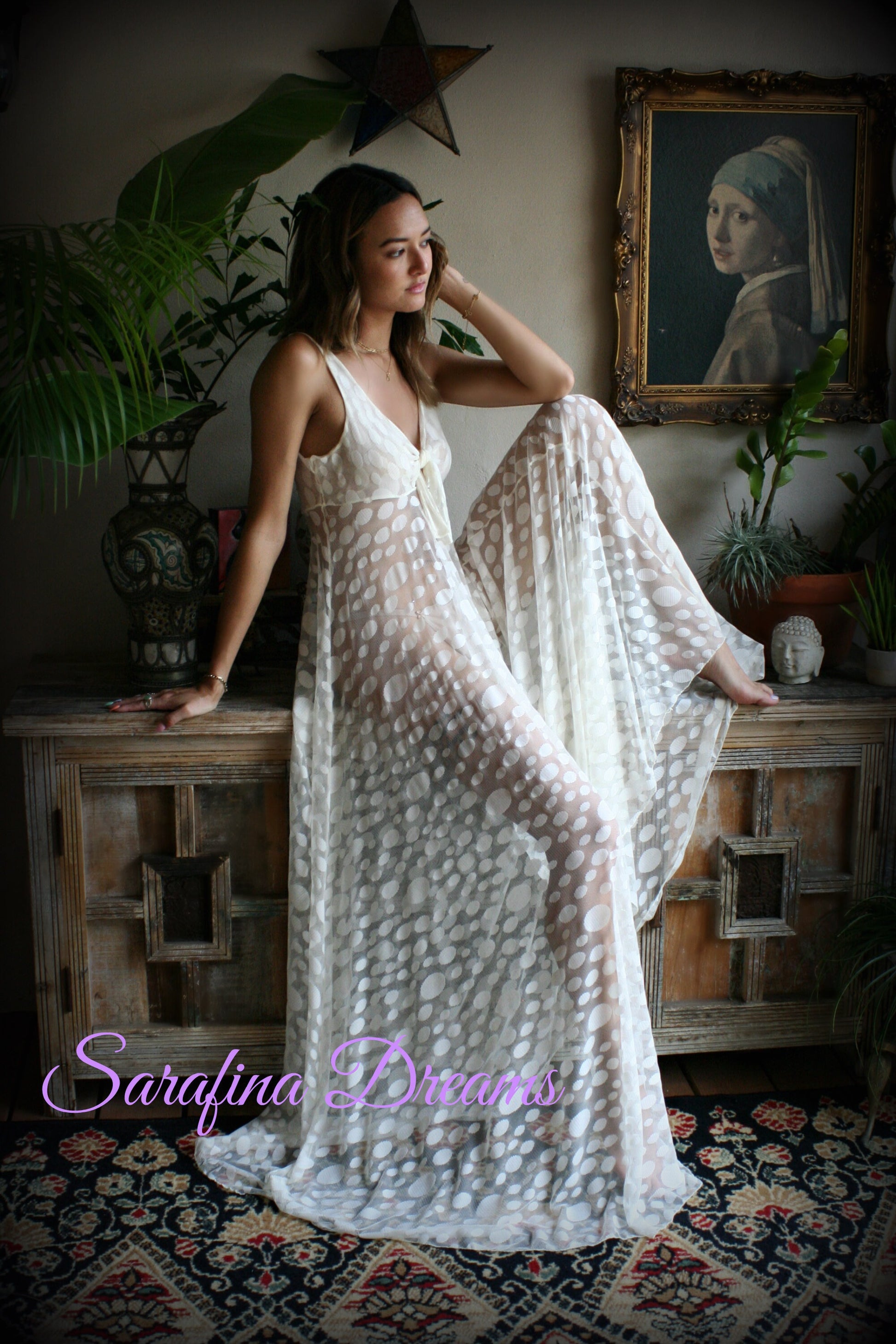 Bridal Lingerie  Ivory Lace Nightgown Tie Front Waterfall Gown Wedding Sleepwear Honeymoon  Ivory Lace  Wedding Lingerie