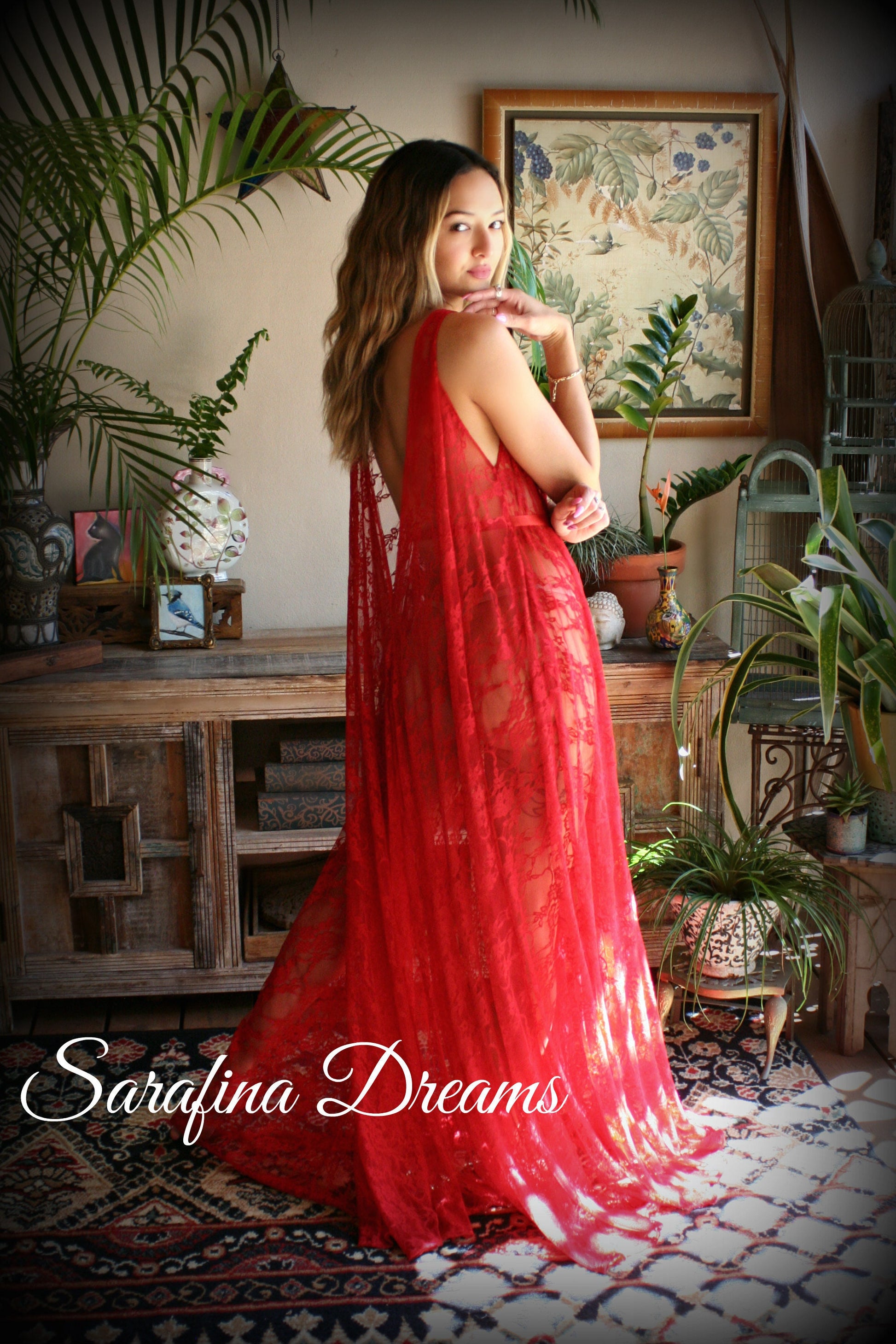 Limited Edition Red Lace Backless Nightgown Lace Lingerie Red Lace Sleepwear Nightgown Red Nightgown Red Sleepwear