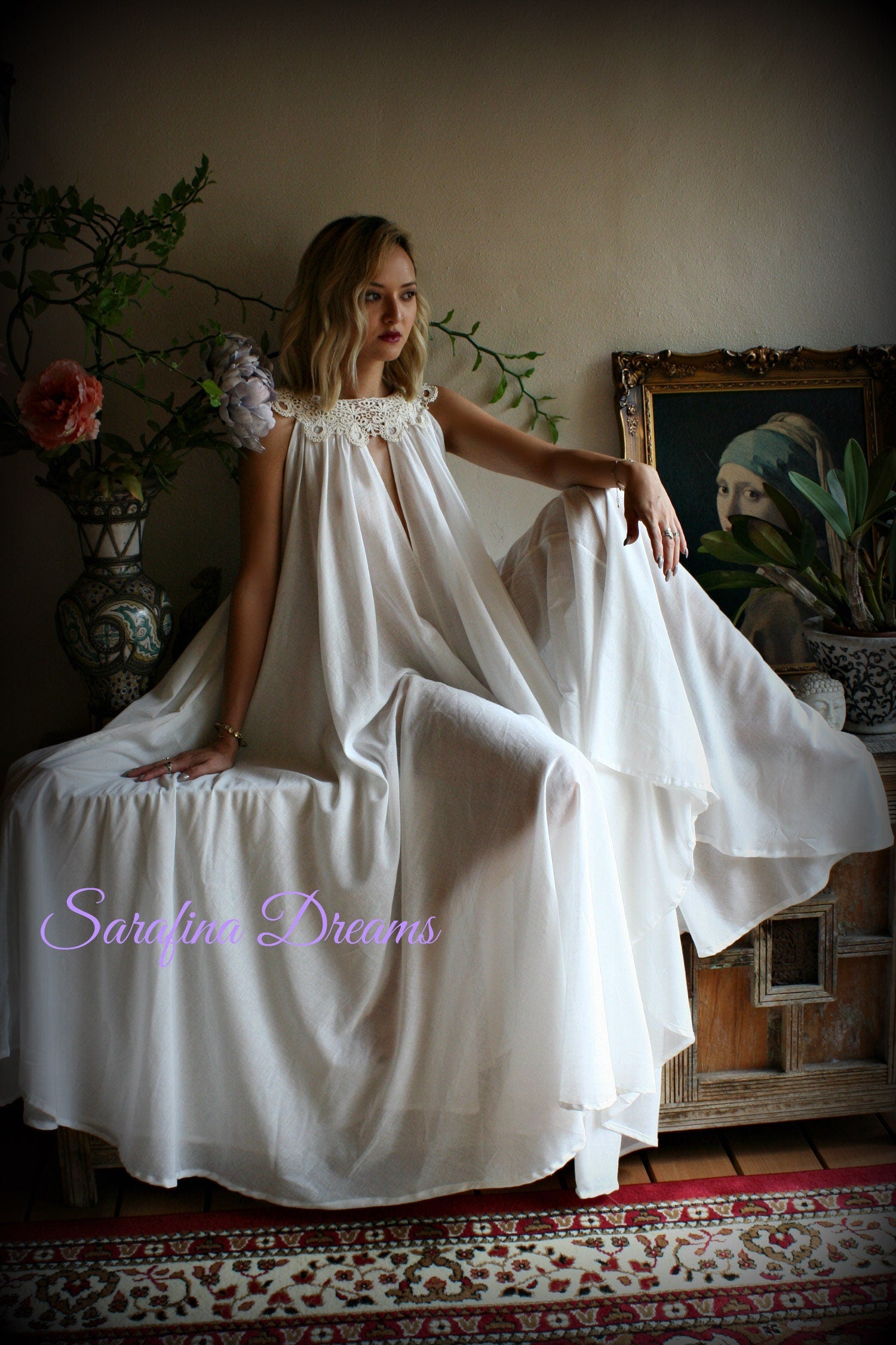 100% Cotton Nightgown Jane Austen Full Sweep Lingerie Sleepwear Nightgown Cotton Lingerie Honeymoon Cotton Sleepwear