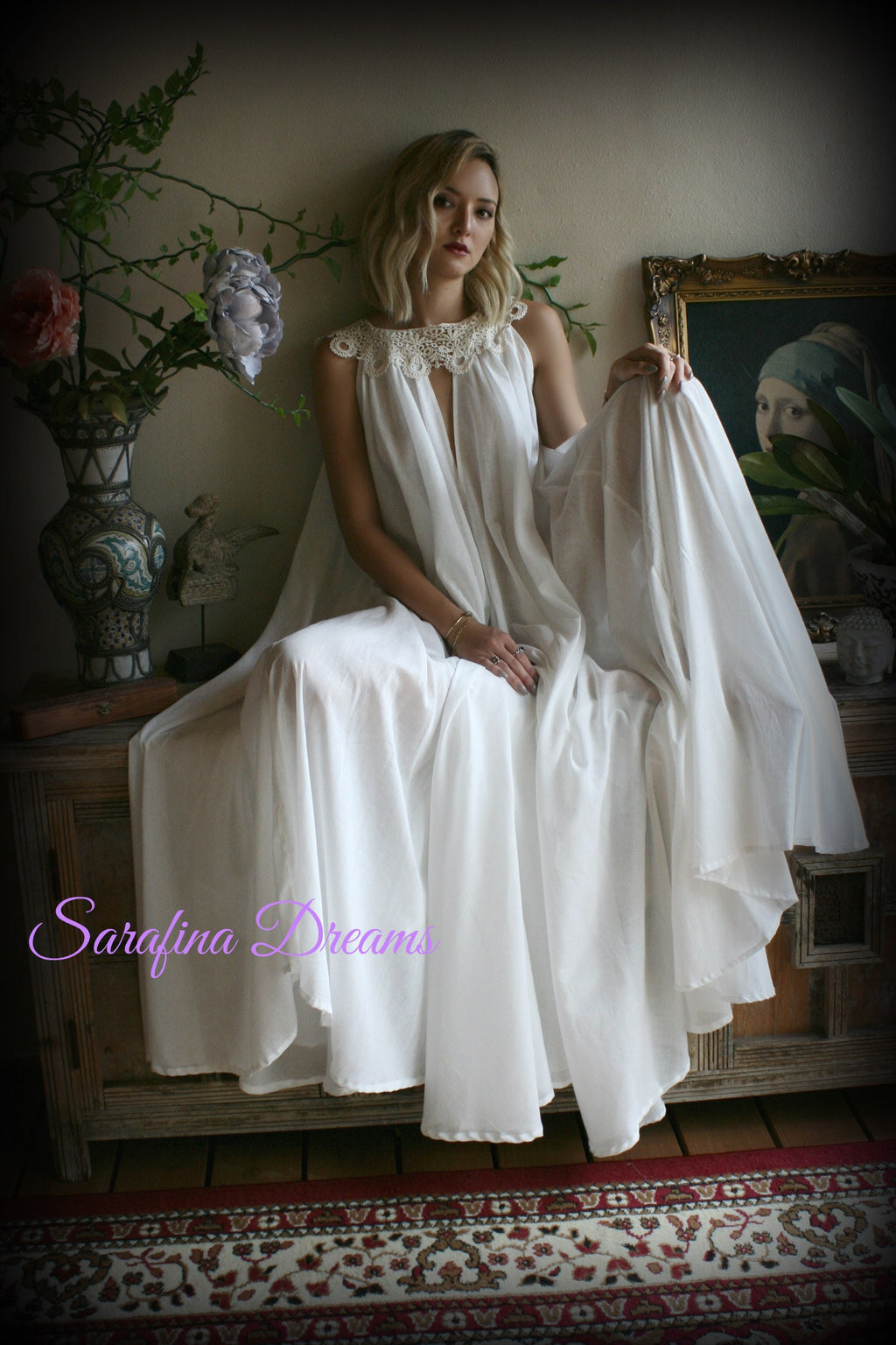 100% Cotton Nightgown Jane Austen Full Sweep Lingerie Sleepwear Nightgown Cotton Lingerie Honeymoon Cotton Sleepwear