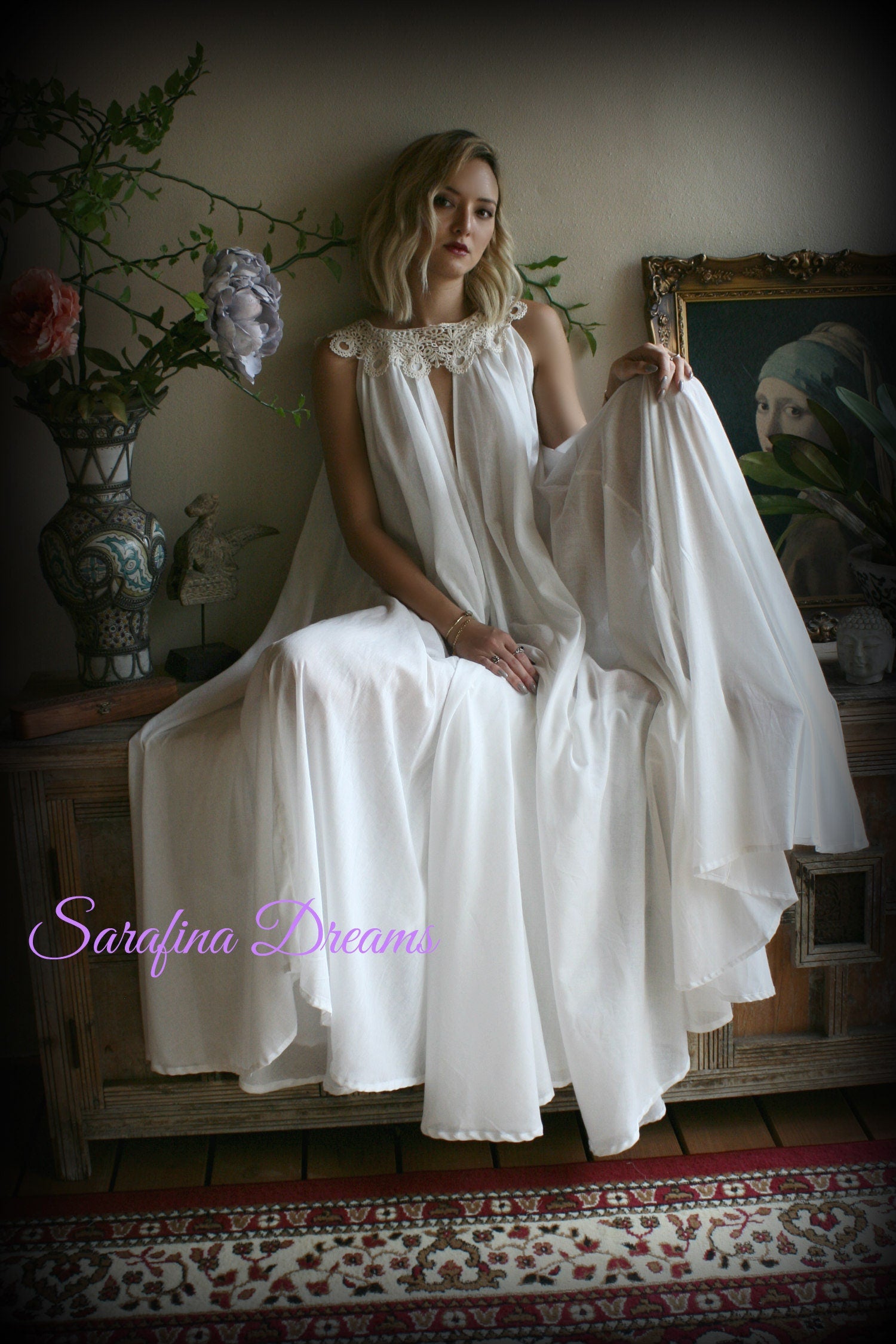 100% Cotton Nightgown Jane Austen Full Sweep Lingerie Sleepwear Nightgown Cotton Lingerie Honeymoon Cotton Sleepwear