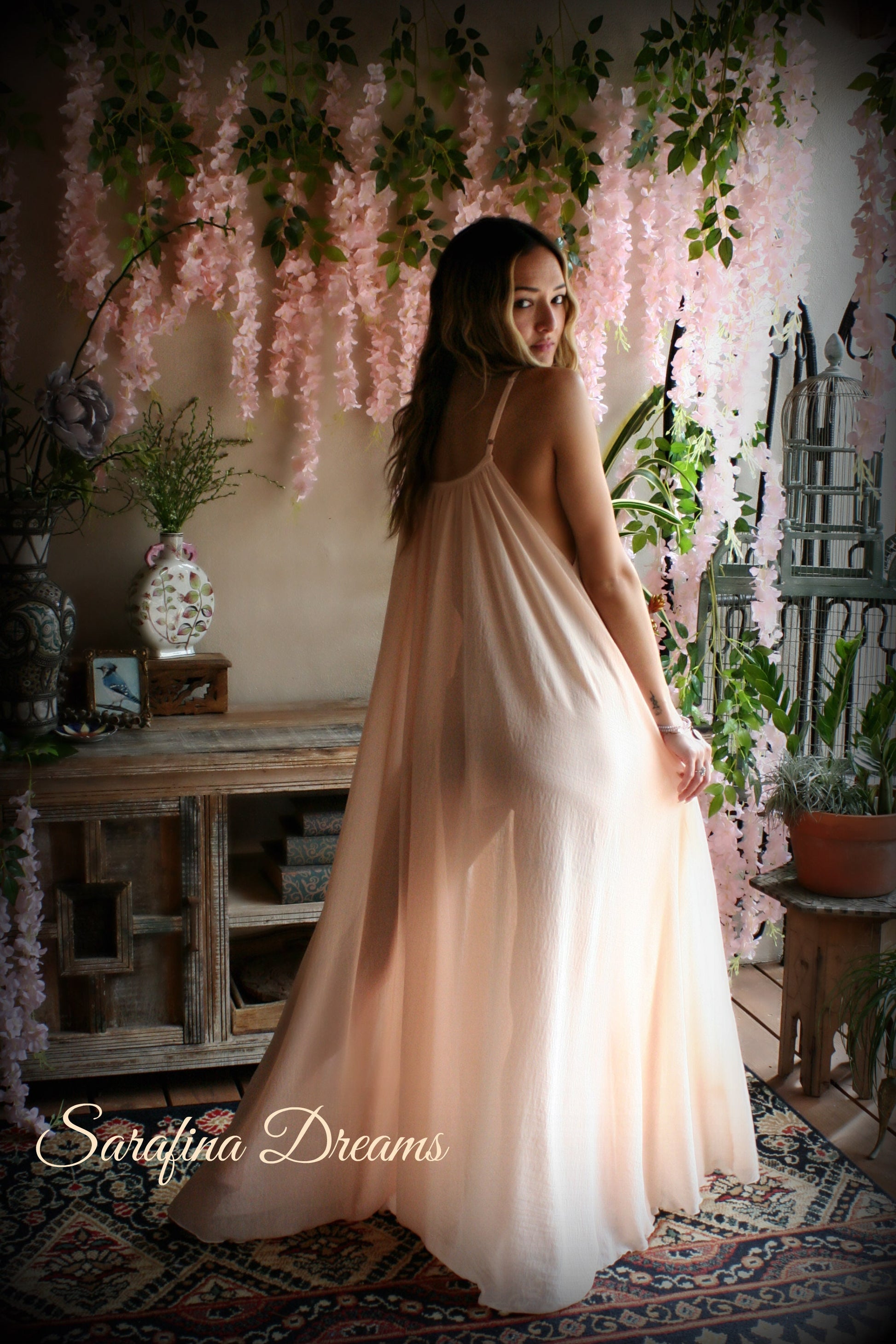 Blush Chiffon Bridal Nightgown Wedding Lingerie Chiffon Sleepwear Full Sweep Nightgown Honeymoon Trousseau Sleepwear wedding Sleepwear