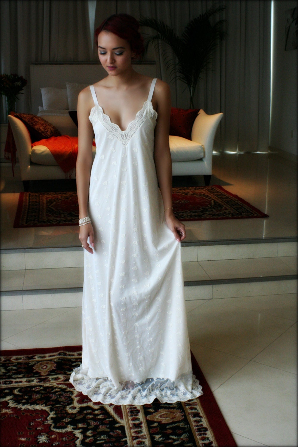 Lace Bridal Nightgown Bridal Lingerie Lace Satin Backless Wedding Lingerie Wedding Nightgown Sleepwear Embroidered French Lace Gown