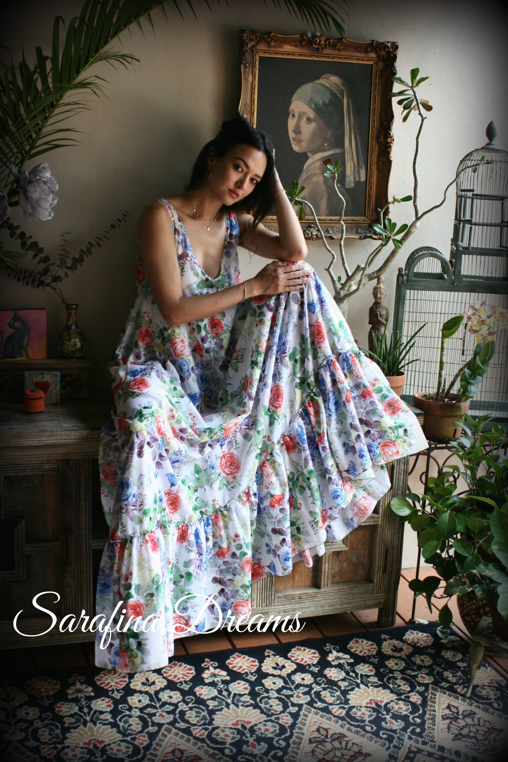100% Cotton Nightgown Flower Print Ruffle Dress Bridal Nightgown Wedding  Sleepwear Honeymoon Cruise Dress Lingerie