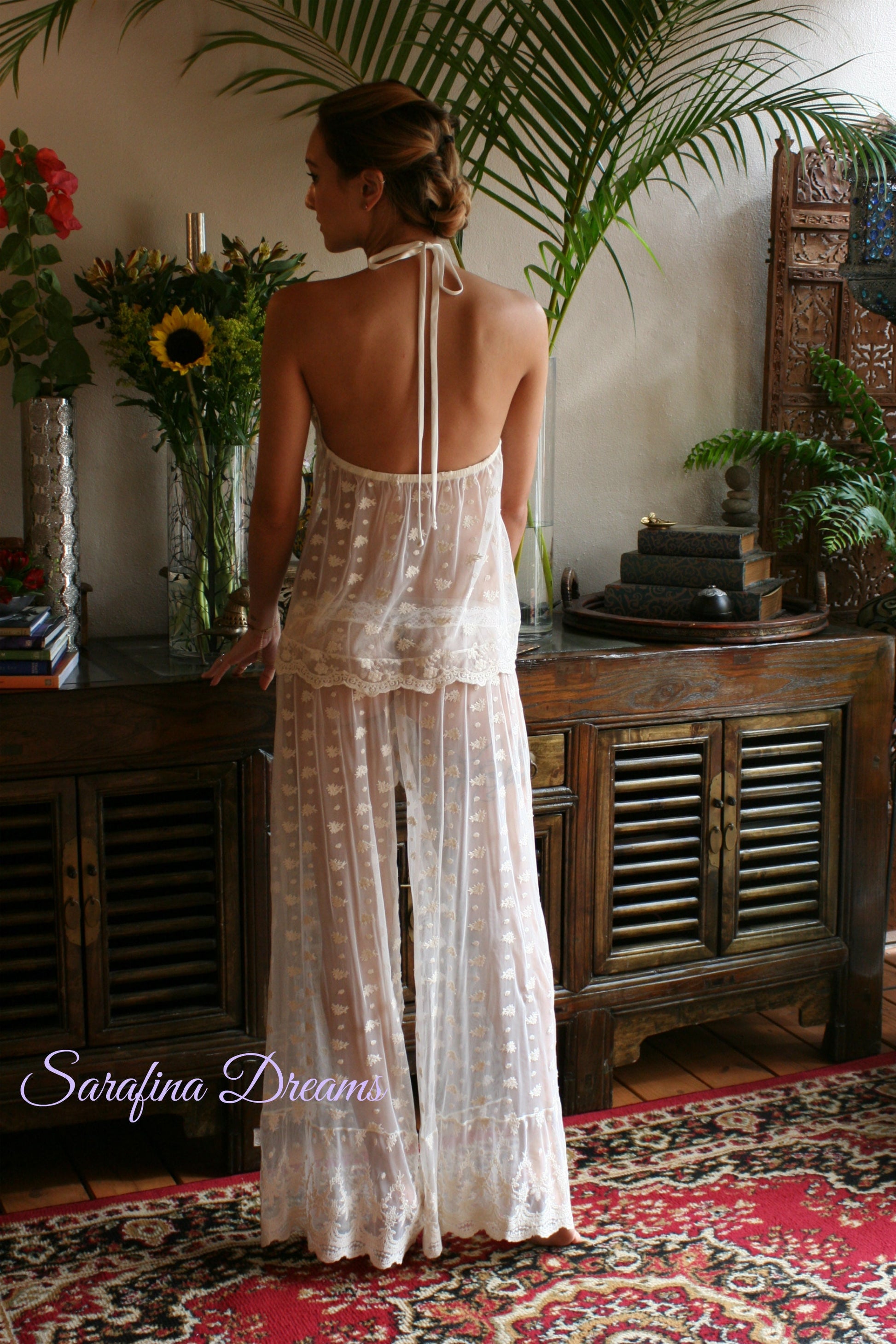 Lace Halter Pajama Bridal Lingerie Bridal Sleepwear Wedding Lingerie Lace Lingerie Wedding Pajamas