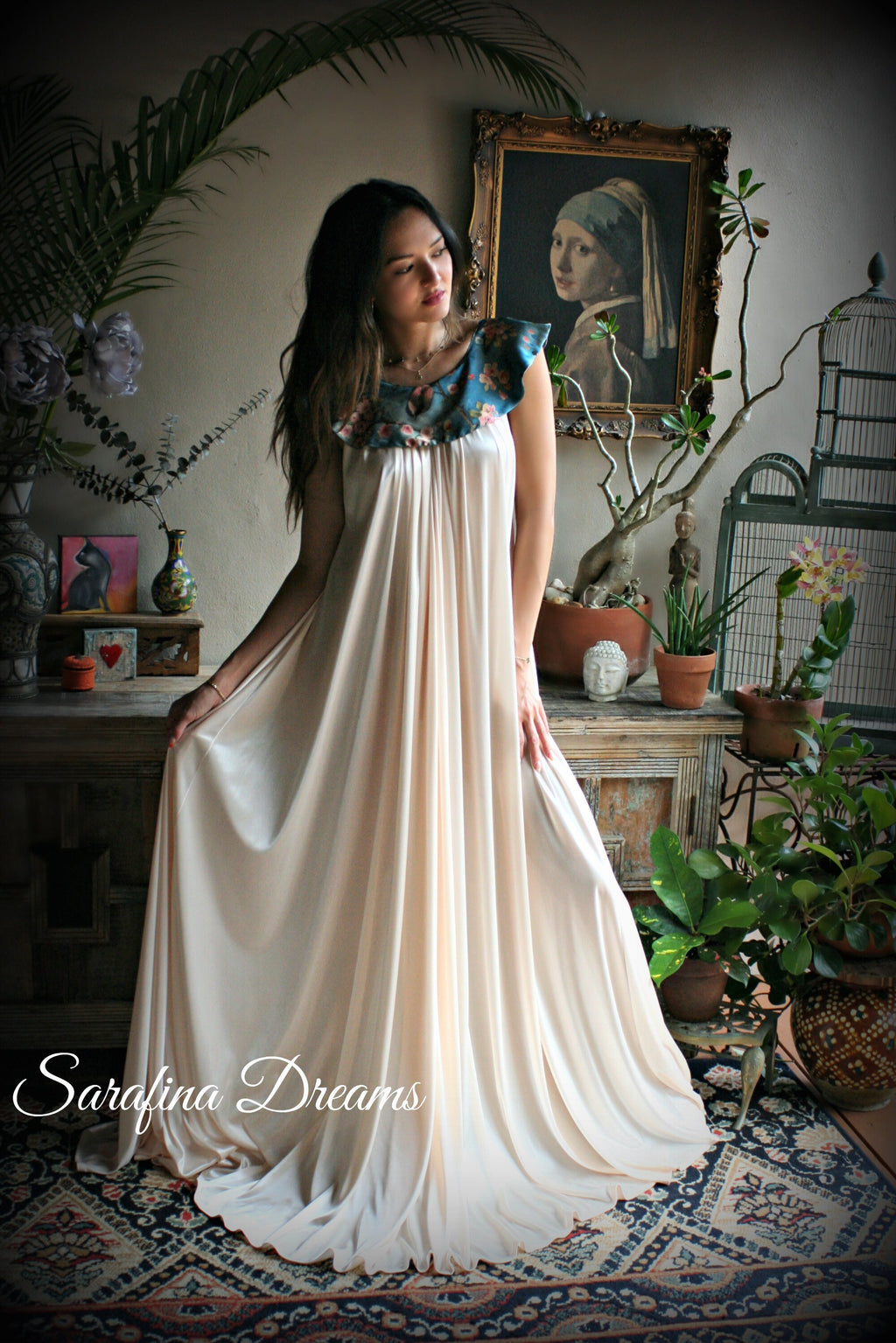 Satin Nightgown Champagne Nightgown Print Collar Bridal Sleepwear Wedding Lingerie Satin Lingerie