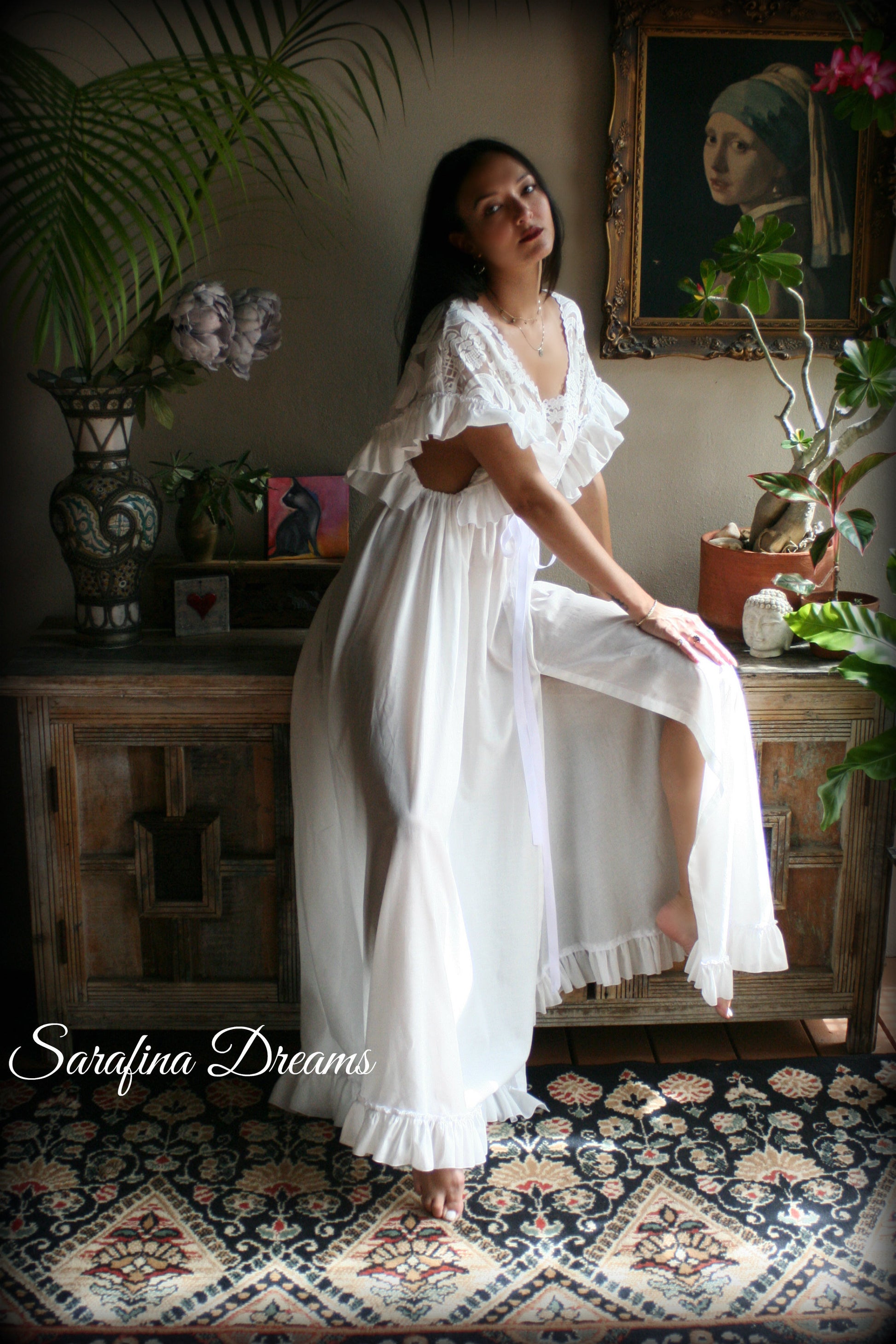 Cotton Nightgown Victorian Cotton Sleepwear Jane Austen Sleepwear Cotton Lingerie Embroidered Lace Cotton Bridal Sleepwear