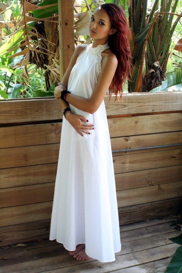 100% Cotton White Backless Nightgown Lace Halter Bridal Night Gown Bridal Lingerie Wedding Lingerie Sleepwear Honeymoon