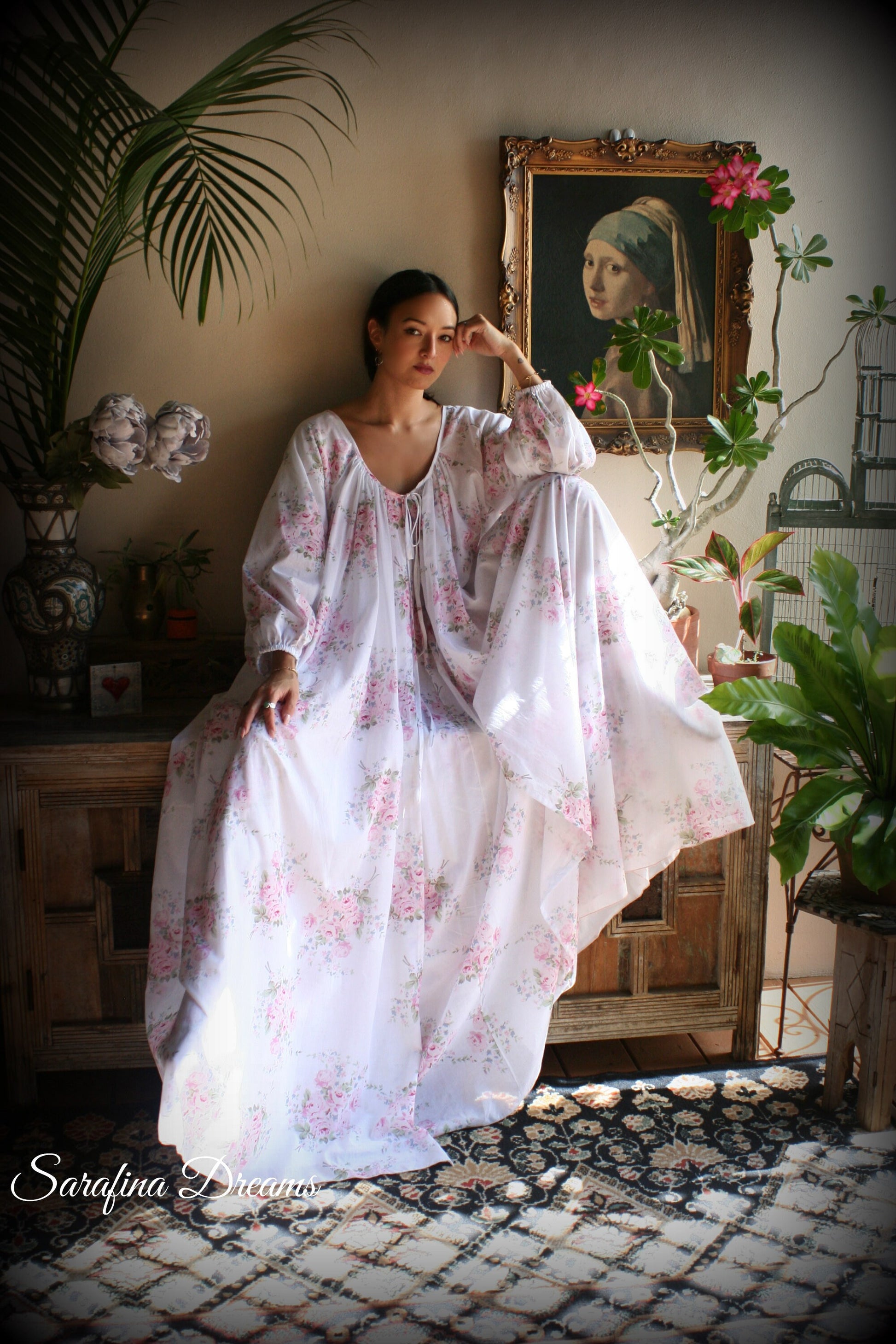 100% Cotton Robe Jane Austen Victorian Robe Cotton Sleepwear Cotton Lingerie Rose Print Cotton Bridal Lingerie Cotton Wedding Robe