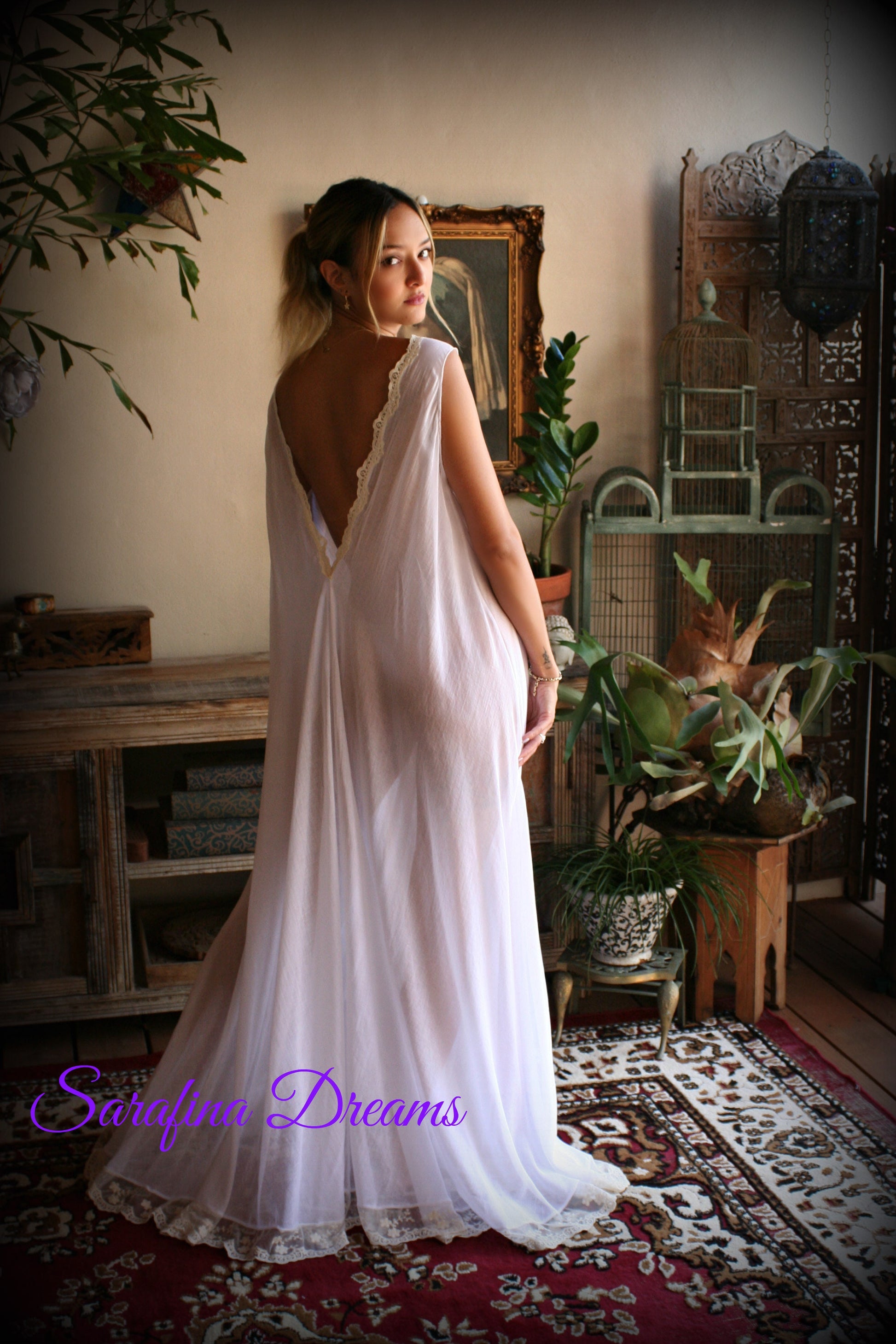 Cotton Nightgown White Cotton Sleepwear Backless Dress Nightgown Cotton Bridal Nightgown Honeymoon Cotton Lingerie Bridal Lingerie