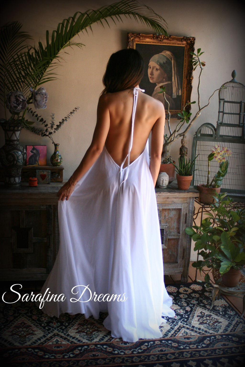 100% Cotton Nightgown Backless Halter Nightgown Full Circle Sweeping Gown. Bridal White Cotton Lingerie Wedding Sleepwear Cotton Gown