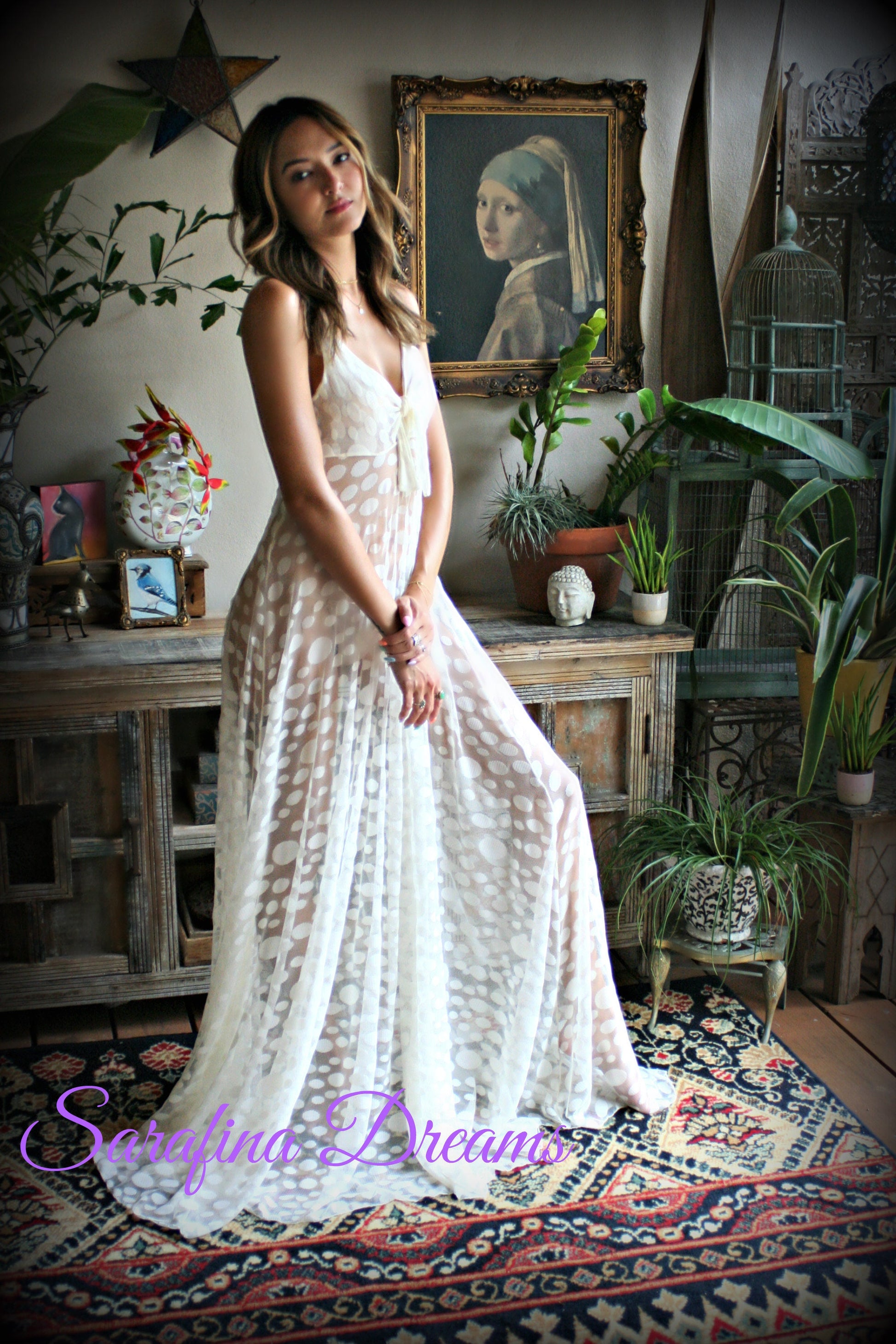Bridal Lingerie  Ivory Lace Nightgown Tie Front Waterfall Gown Wedding Sleepwear Honeymoon  Ivory Lace  Wedding Lingerie