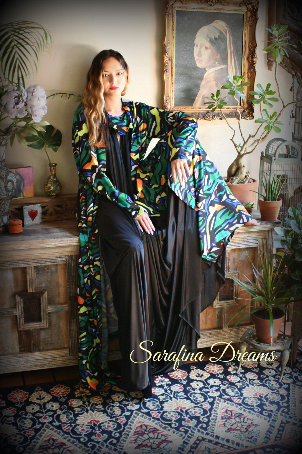 Limited Edition Sha Savage Art Abstract Print Satin Kimono Robe Satin Lingerie Satin Robe abstract Art Sleepwear