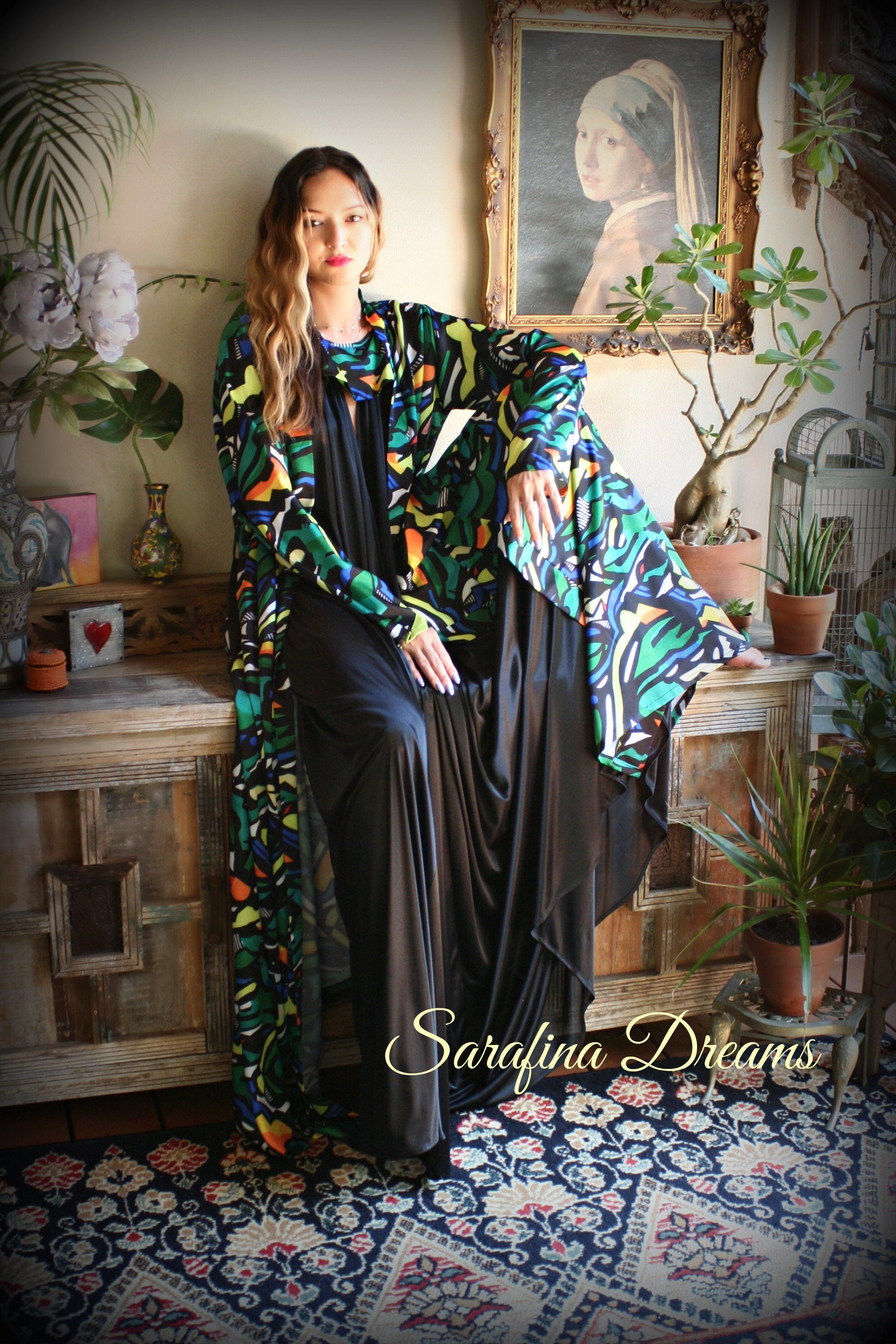 Limited Edition Sha Savage Art Abstract Print Satin Kimono Robe Satin Lingerie Satin Robe abstract Art Sleepwear