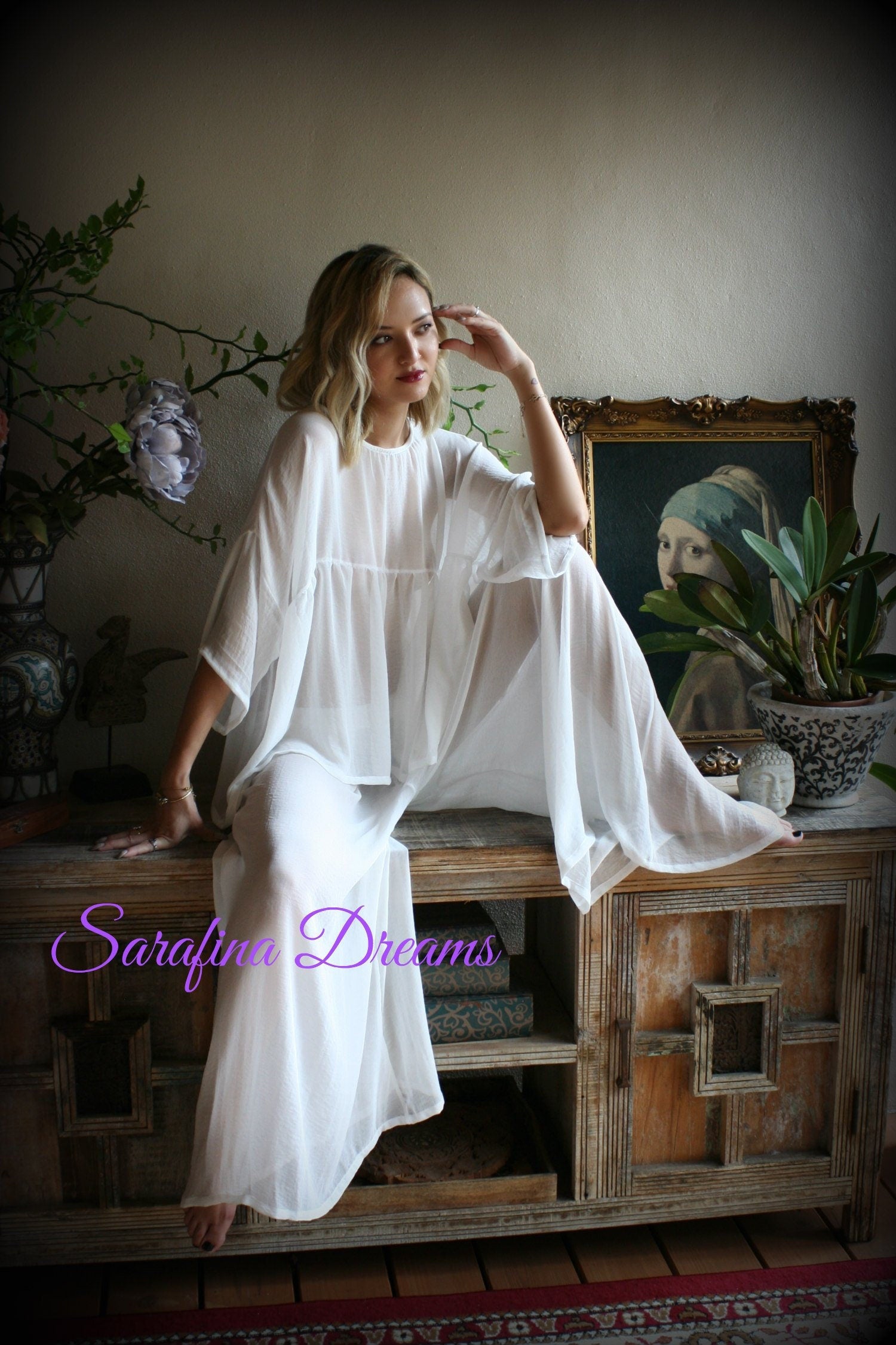 Bridal Chiffon Pajama's Bridal Sleepwear Wedding Lingerie Bridal Chiffon Lingerie Chiffon Sleepwear White Lingerie