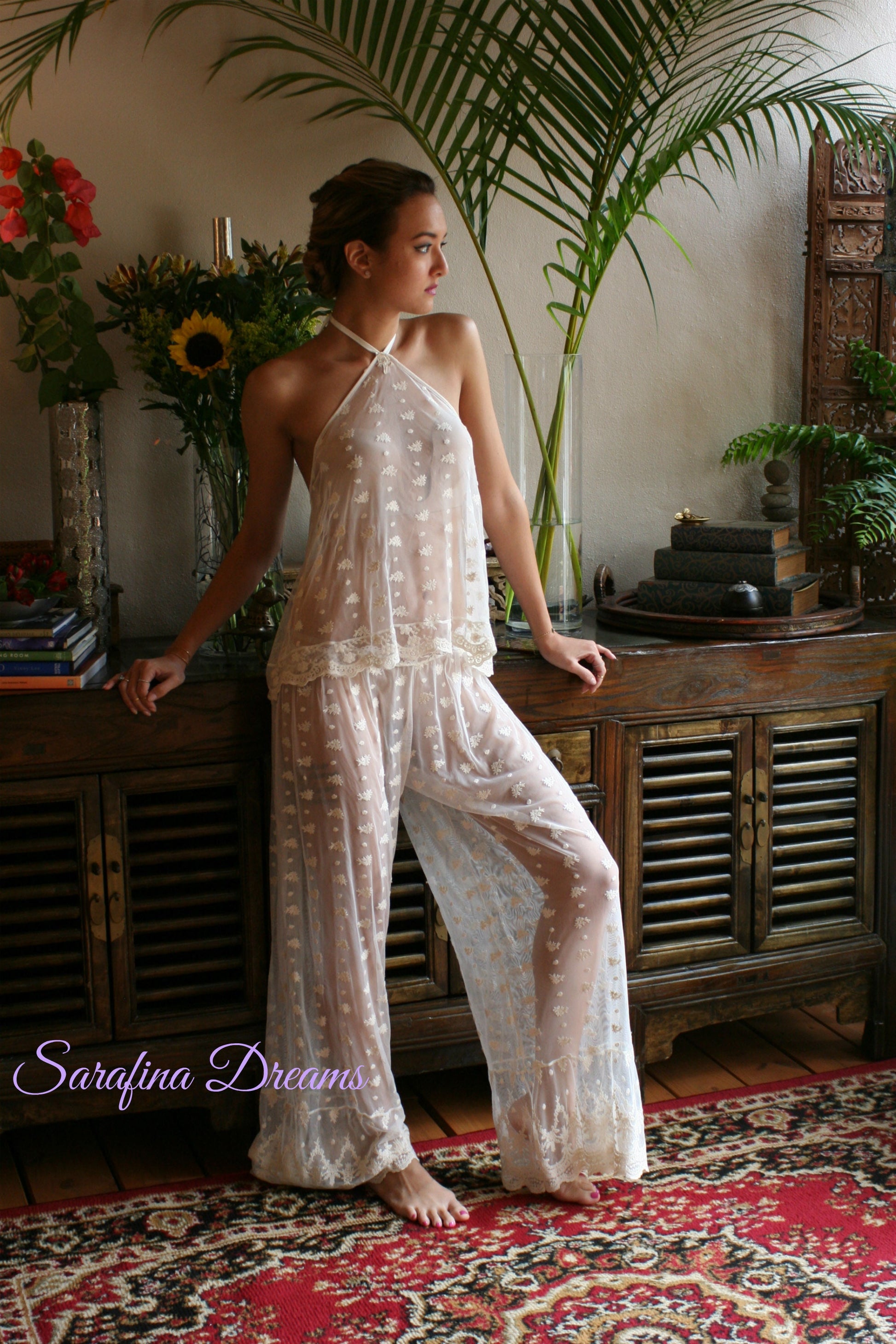 Lace Halter Pajama Bridal Lingerie Bridal Sleepwear Wedding Lingerie Lace Lingerie Wedding Pajamas