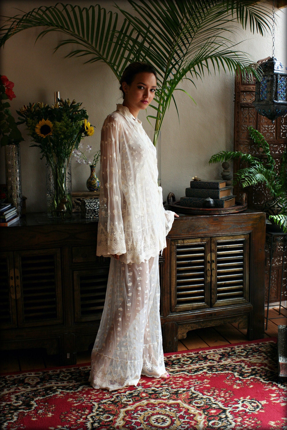 Victorian Lace Bed Jacket Bridal Lingerie Wedding Lingerie Lace Robe Bridal Robe Wedding Sleepwear Lace Lingerie Art Deco  Nightgown