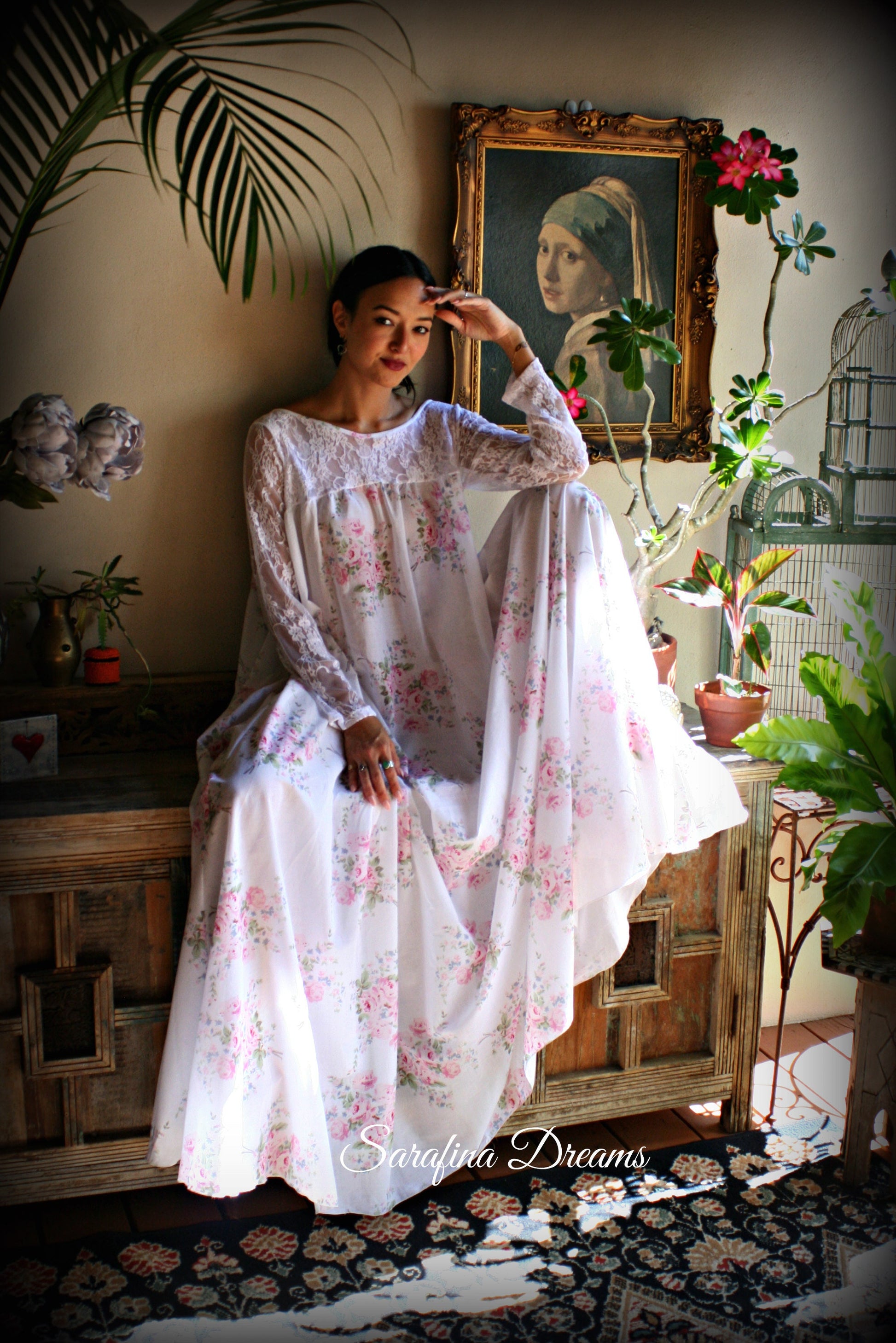 100% Cotton Nightgown Jane Austen Victorian Nightgown Cotton Sleepwear Cotton Lingerie Rose Print