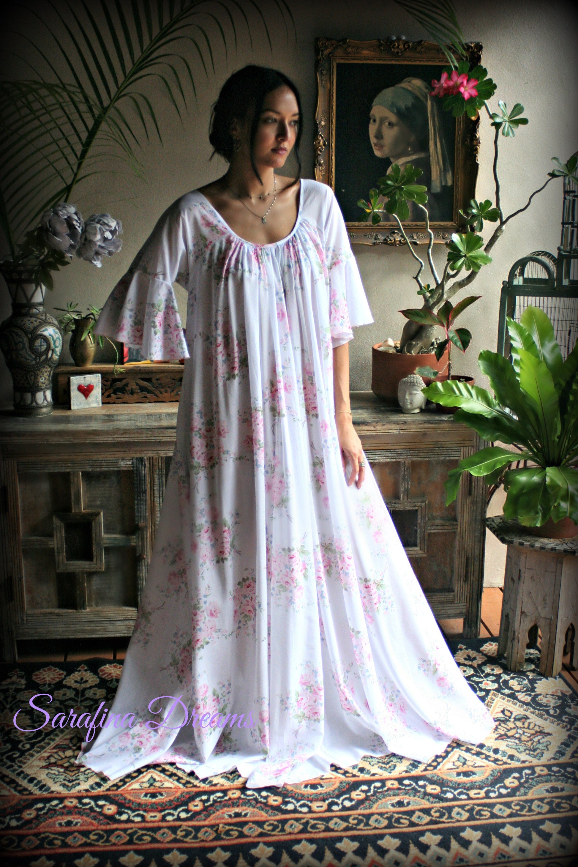 100% Cotton Nightgown Jane Austen Victorian Nightgown Cotton Sleepwear Cotton Lingerie Rose Print