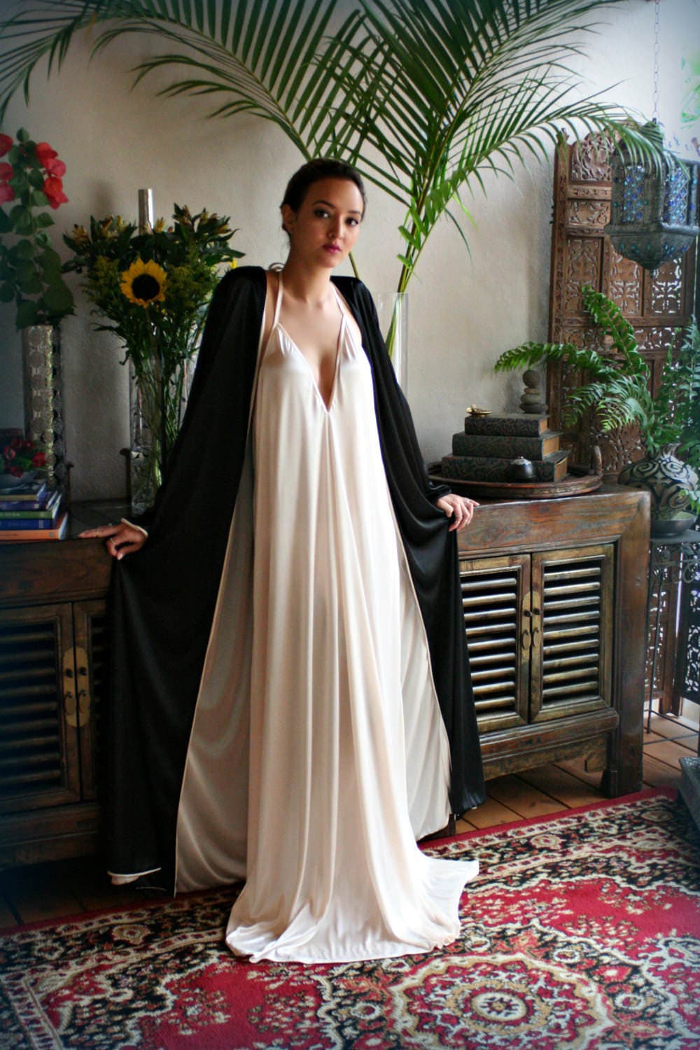 Reversible Satin Robe Two Tone Two Color Bridal Robe Black Wedding Robe Champagne Satin Robe Bridal Lingerie Wedding Lingerie Sleepwear