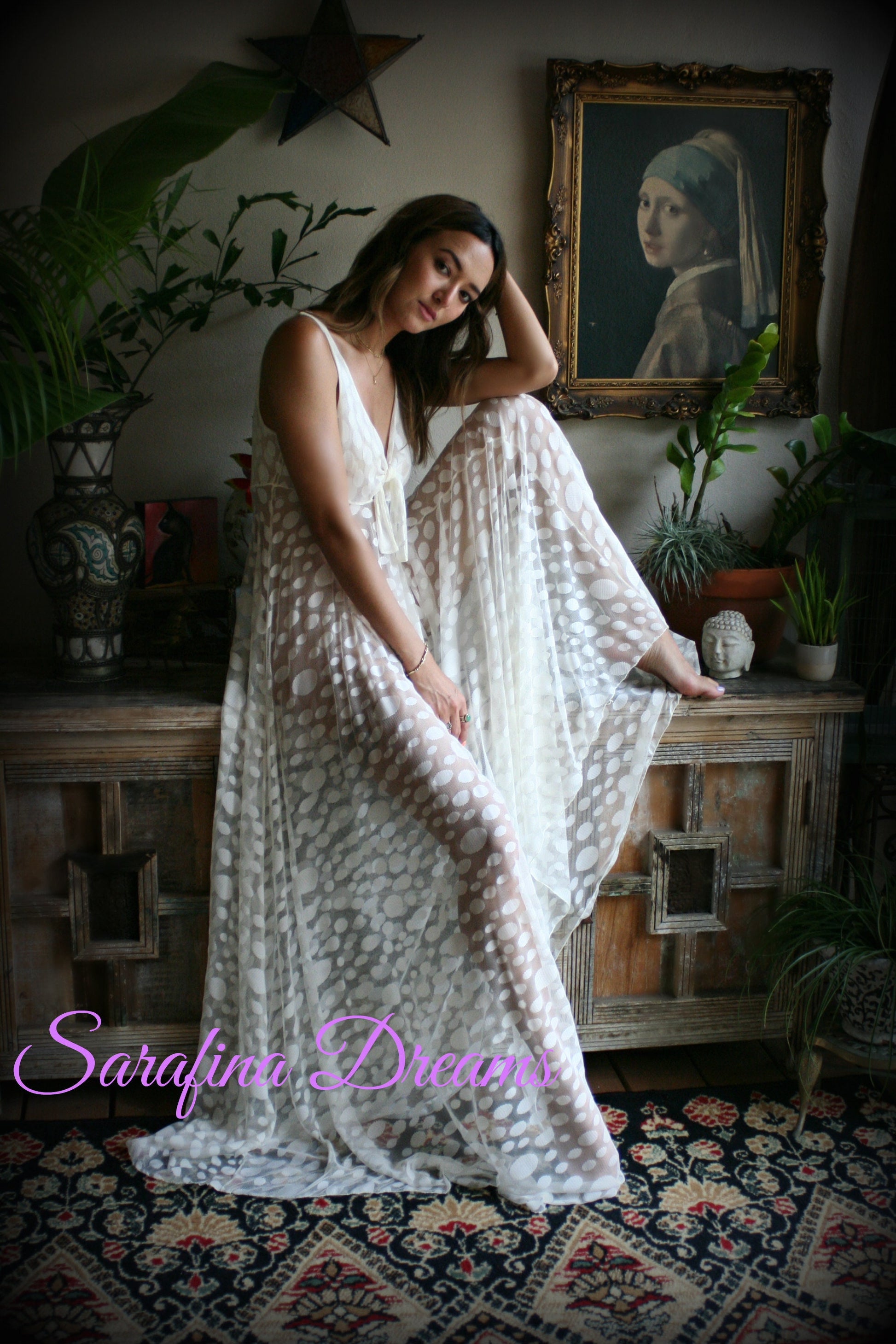 Bridal Lingerie  Ivory Lace Nightgown Tie Front Waterfall Gown Wedding Sleepwear Honeymoon  Ivory Lace  Wedding Lingerie