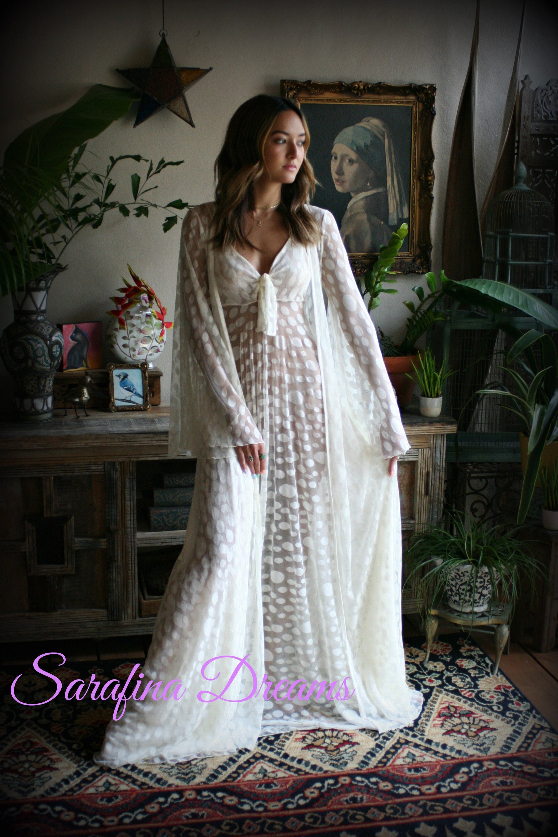 Ivory Lace Bridal Robe Wedding Lingerie Mesh Lace Bridal Lingerie Bridal Sleepwear Dotted Ivory Lace Wrap Robe Wedding Sleepwear