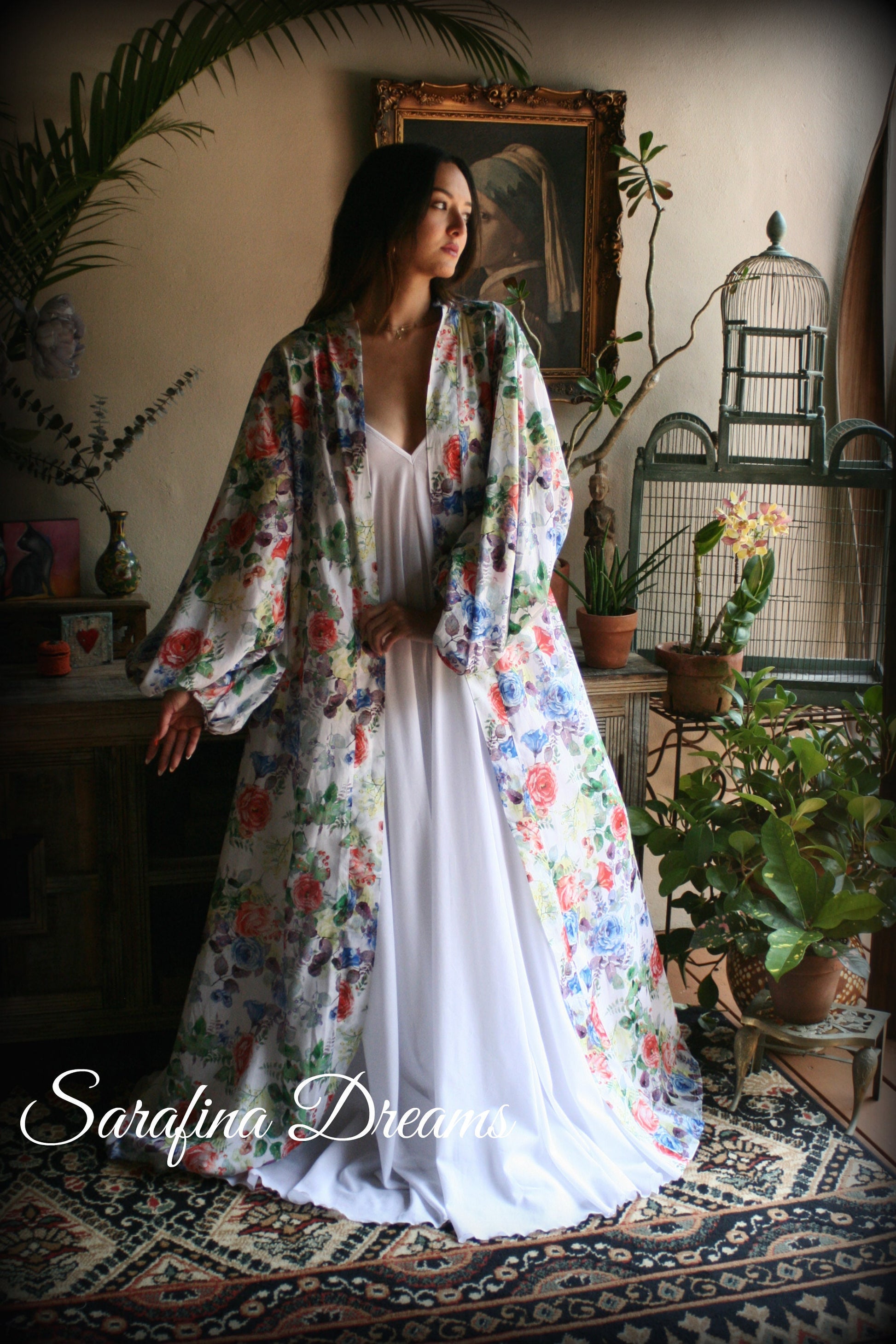 100% Cotton Robe Flower Print Cotton Lingerie Cotton Sleepwear Bridal Nightgown Wedding Sleepwear Honeymoon Lingerie