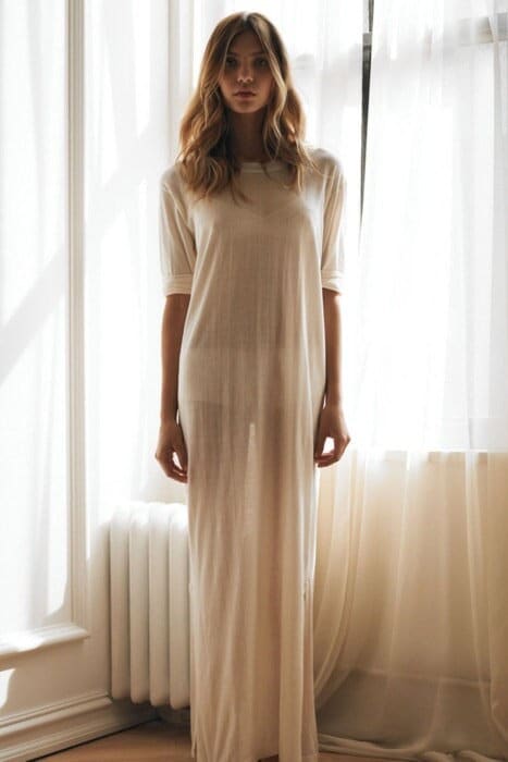 Bridal Silk Knit T Shirt Nightgown Semi Sheer Silk Honeymoon Wedding Lingerie Sleepwear Silk Blend Lingerie Nightgown