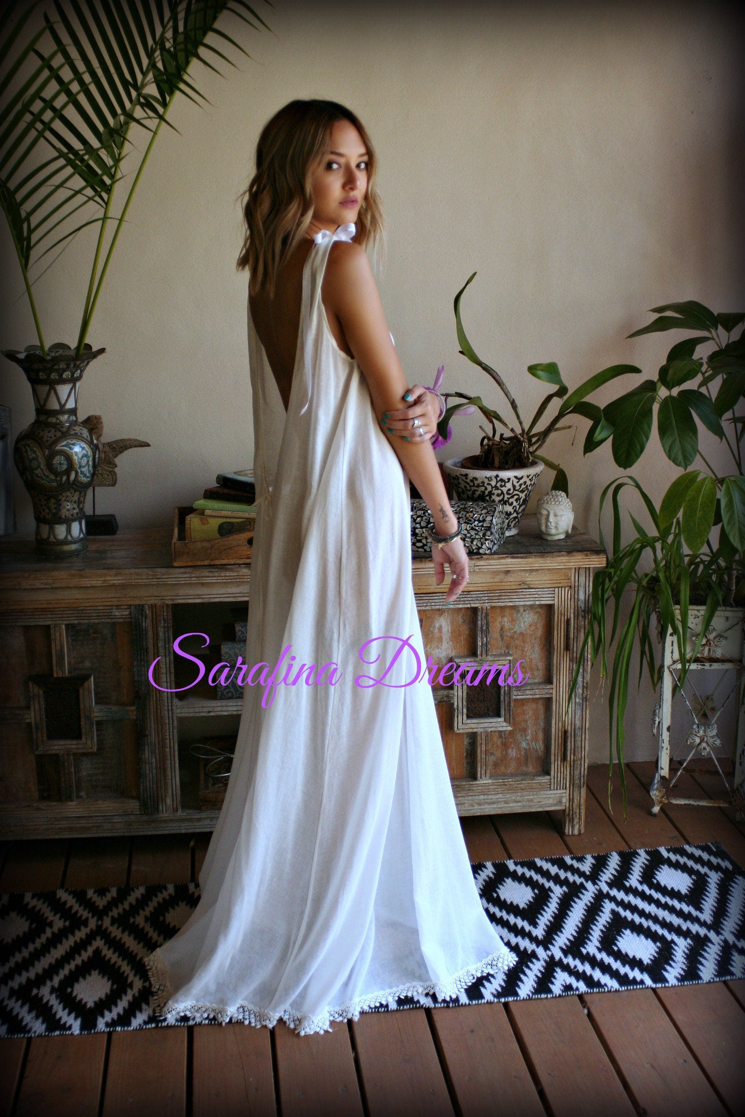 Cotton Nightgown Backless White Cotton Sleepwear Honeymoon Cotton Lingerie Bridal Lingerie