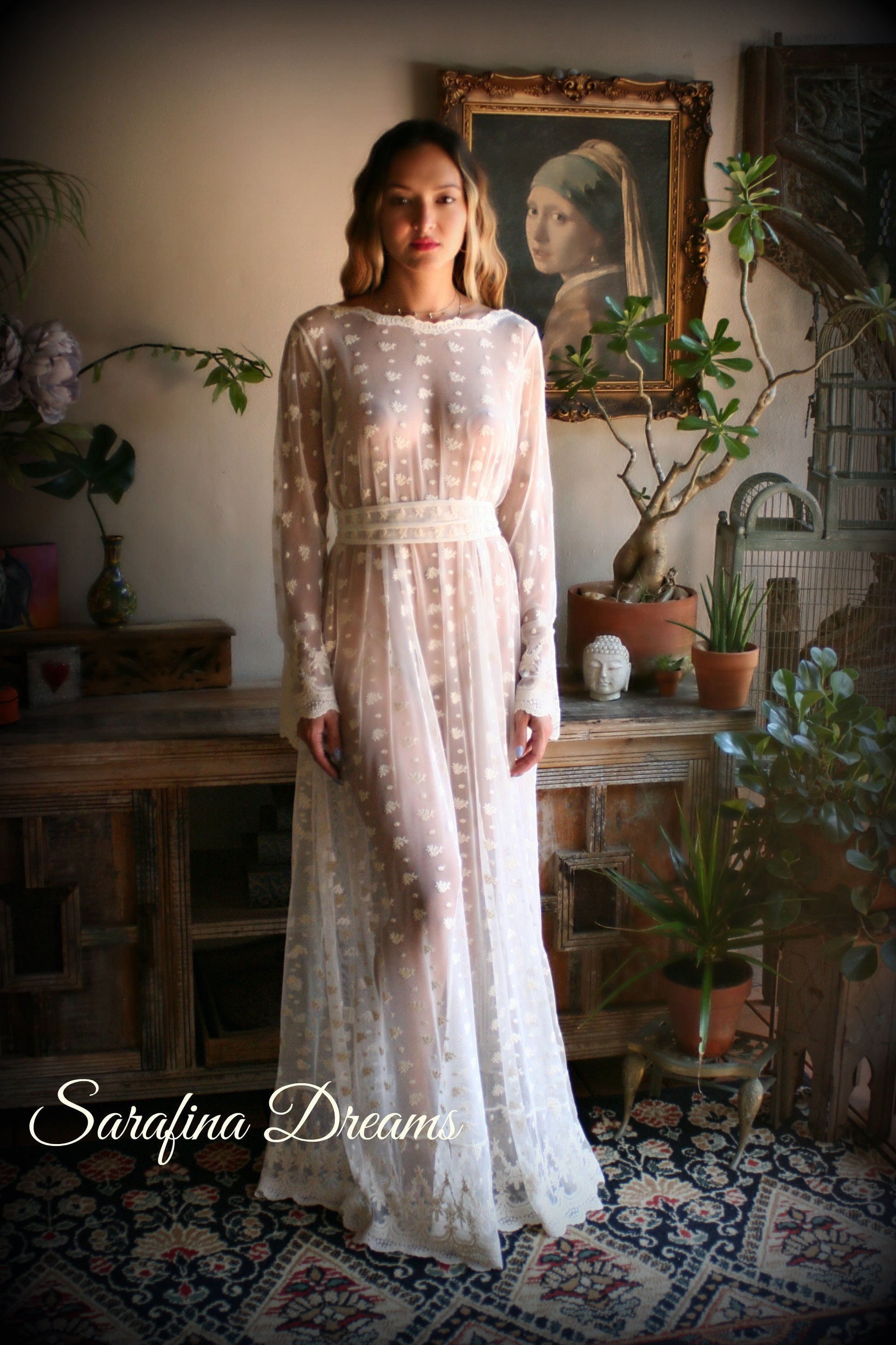 Bridal Nightgown Lace Backless Nightgown Embroidered Lace Wedding Sleepwear Bridal Lingerie Lace Sleepwear Lace Dress Honeymoon Lingerie