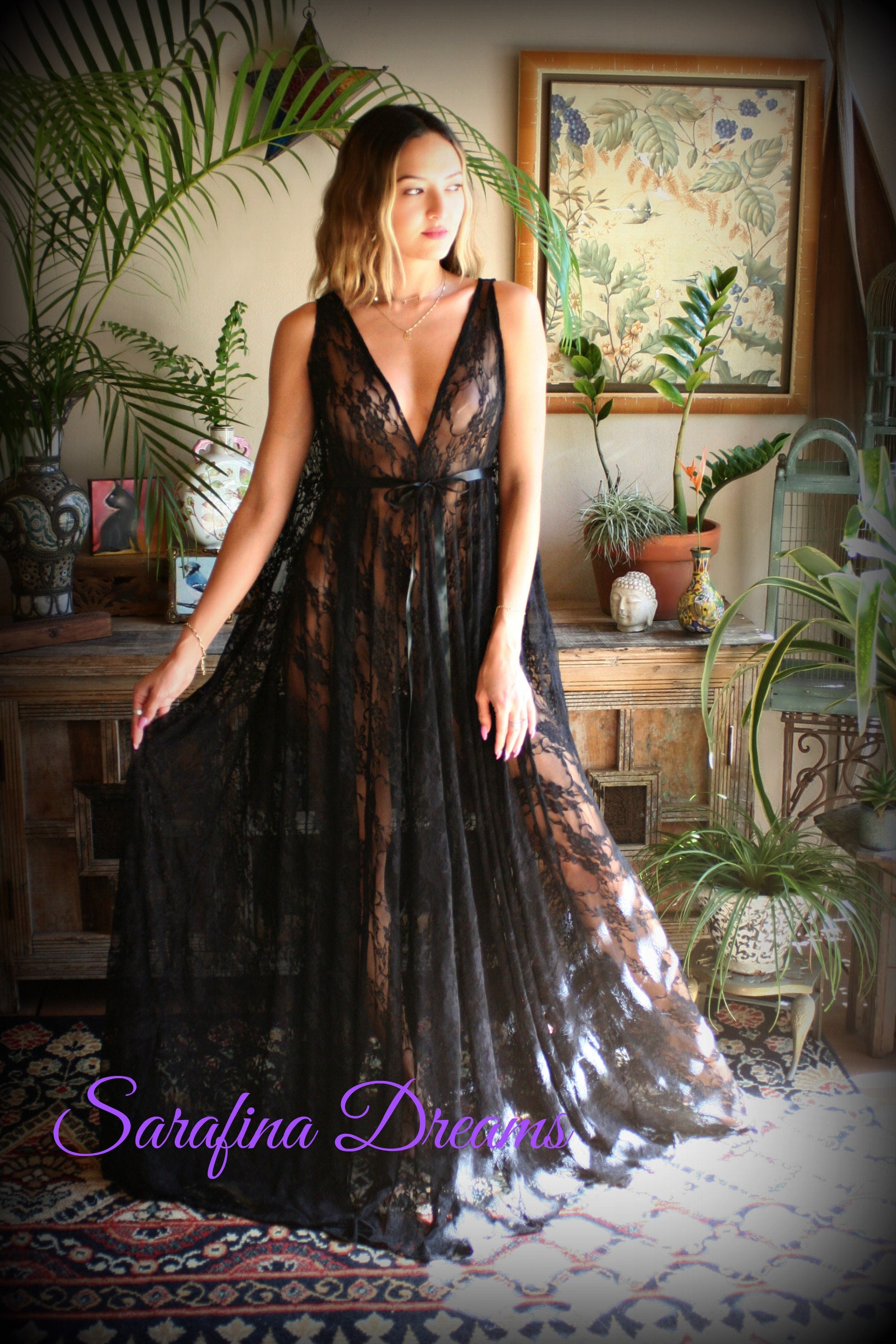 Black Lace Backless Nightgown Lace Lingerie Black Lace Sleepwear Nightgown Black Lace Nightgown Black Lace Sleepwear Lingerie