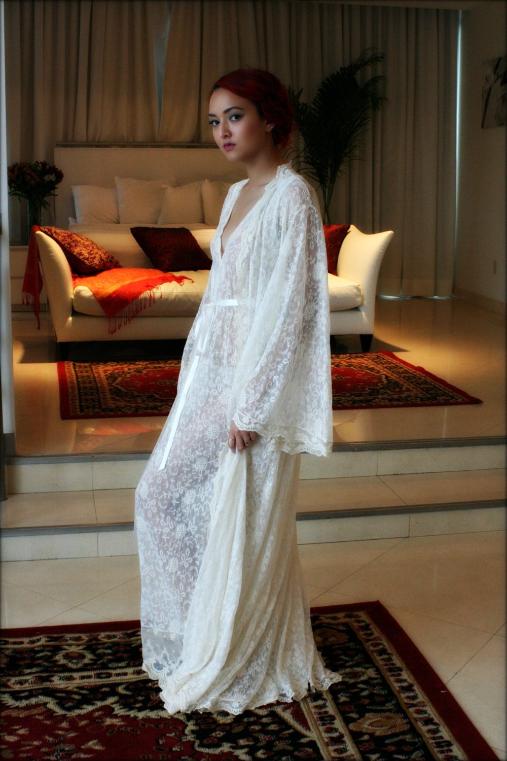 Lace Bridal Nightgown French Lace Wedding Lingerie Bridal Sleepwear Backless Wedding Sleepwear Bridal Lingerie Ivory Lace Nightgown
