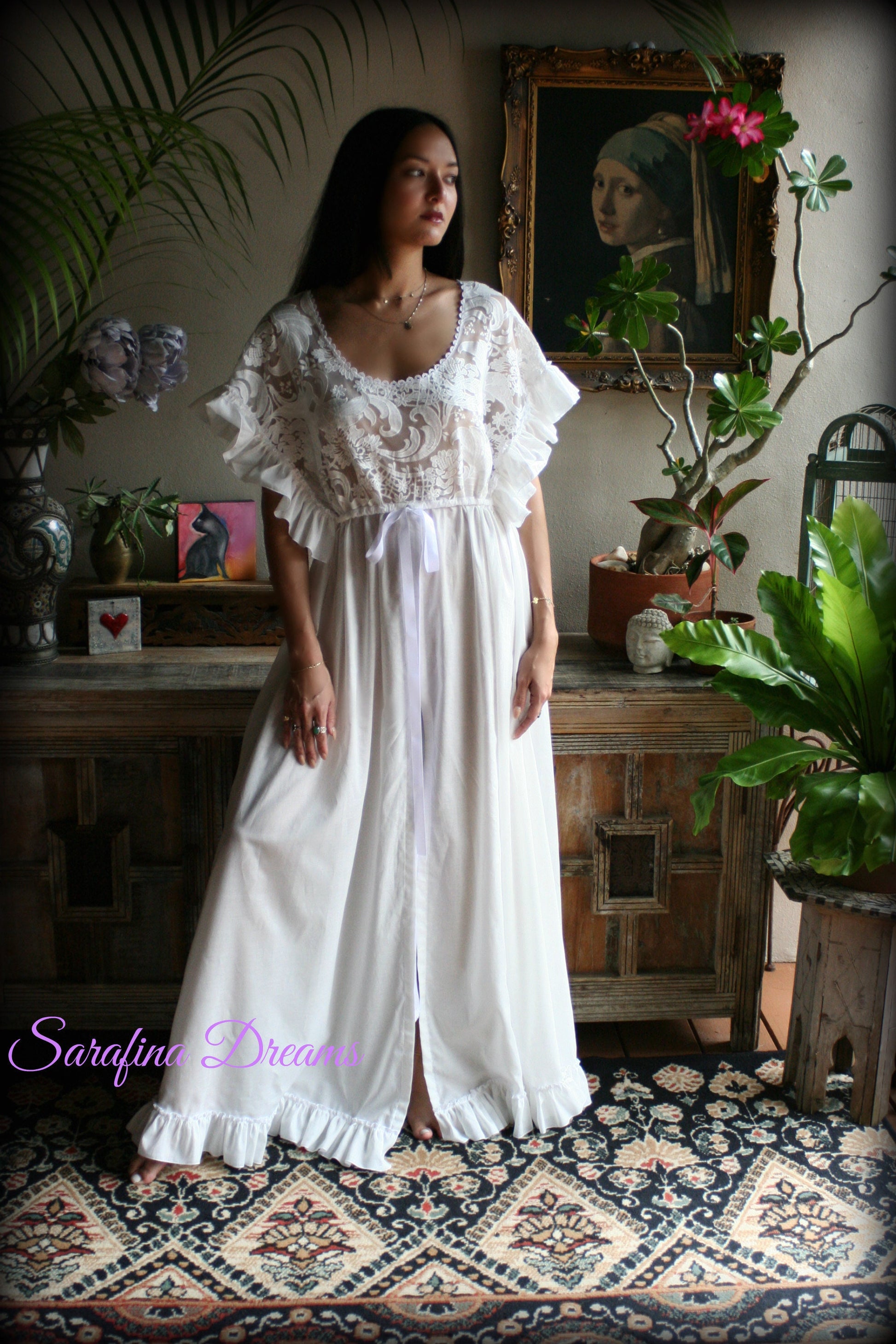 Cotton Nightgown Victorian Cotton Sleepwear Jane Austen Sleepwear Cotton Lingerie Embroidered Lace Cotton Bridal Sleepwear